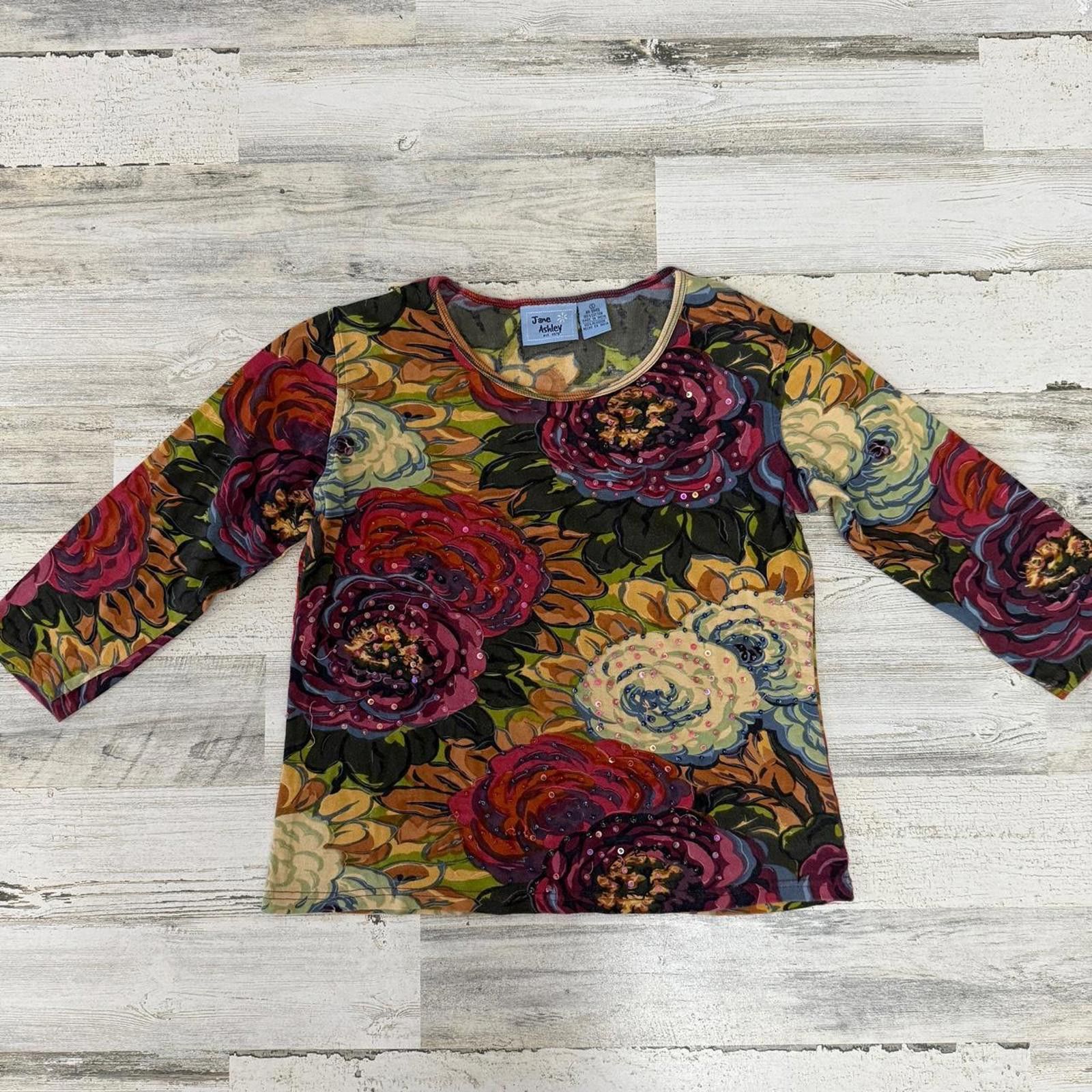 Designer Jane Ashley 90s floral print top with sequins Size S / US 4 / IT 40 - 1 Thumbnail