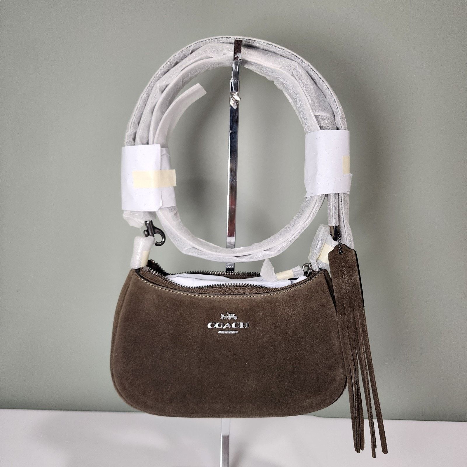 Coach NWT Coach CCE42 Teri Mini Crossbody Bag In Suede Army Green Size ONE SIZE - 1 Thumbnail