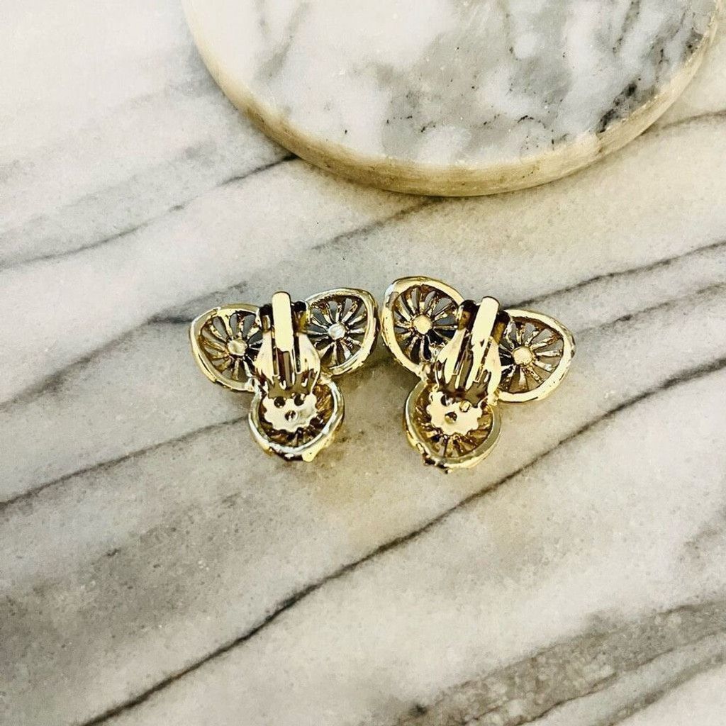 Vintage Vintage AB Crystal Earrings Clip On Gold Toned Metal Size ONE SIZE - 5 Thumbnail