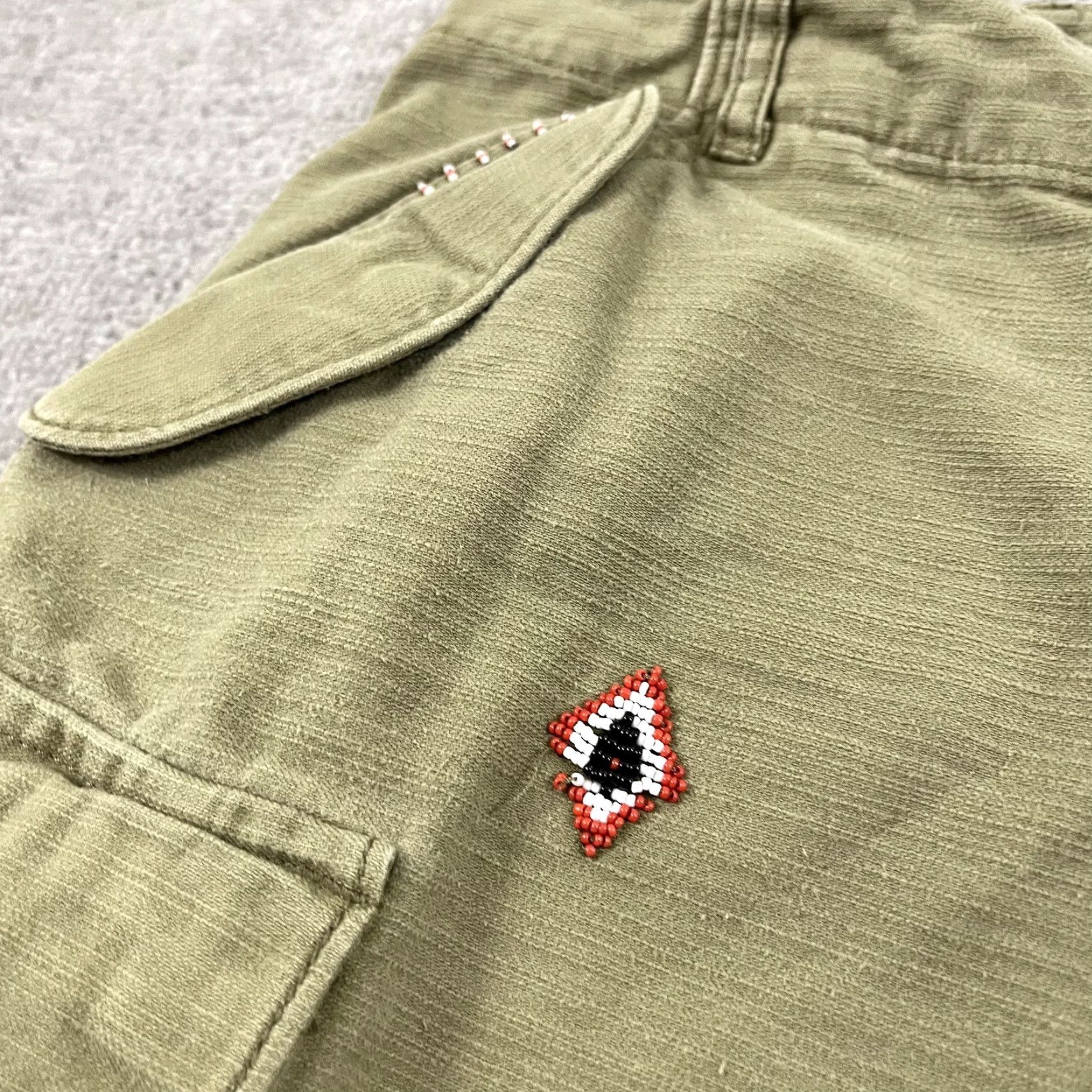 Vintage Denim & Supply Ralph Lauren Cargo Shorts Sz 26 / 3.5" Green Tribal Beaded Womens Size 26" / US 2 / IT 38 - 7 Thumbnail