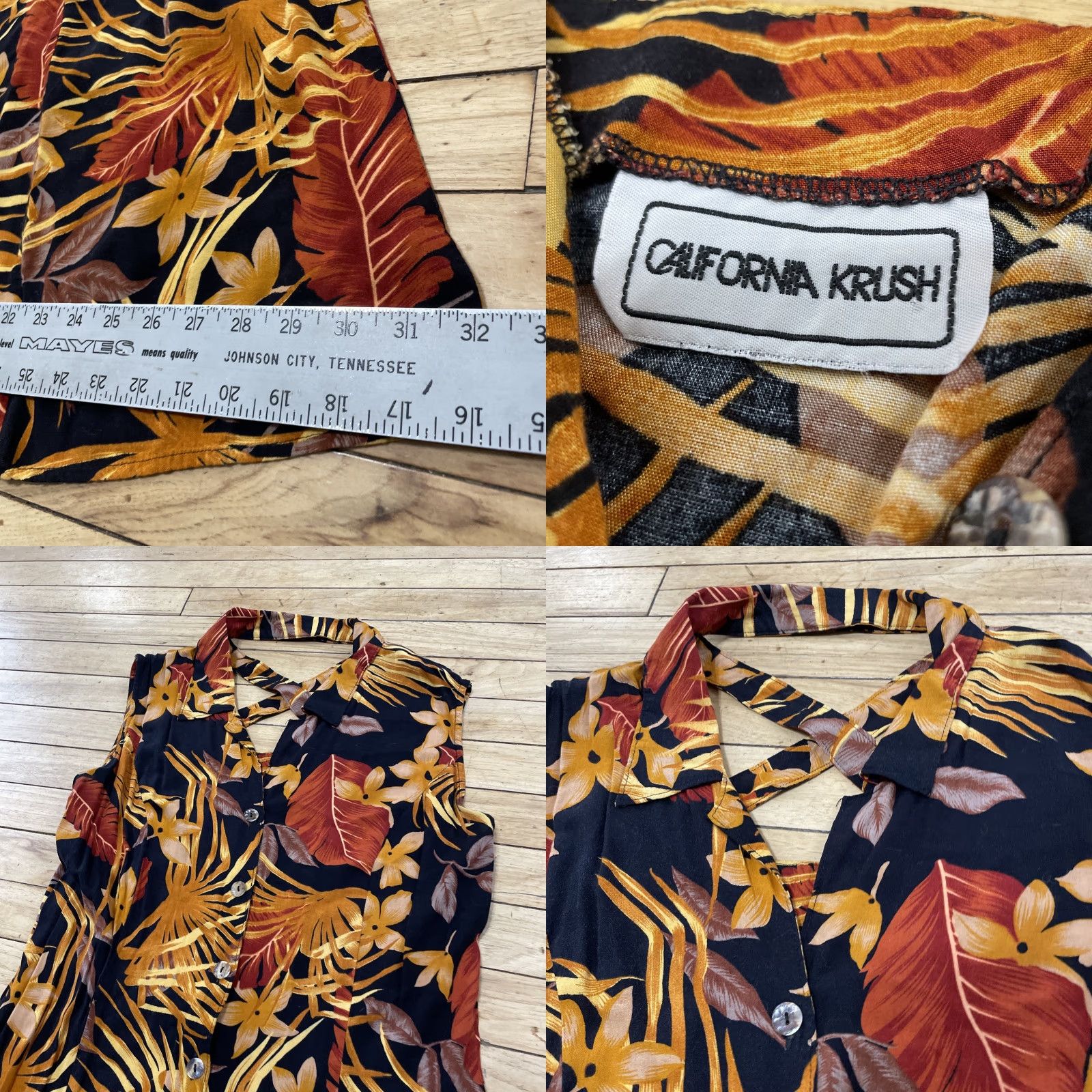 Vintage VINTAGE California Krush Hawaiian Dress Women L Floral Sleeveless Button Front Collared Midi Casual Travel Black Orange Red accents Womens Size L / US 10 / IT 46 - 9 Thumbnail