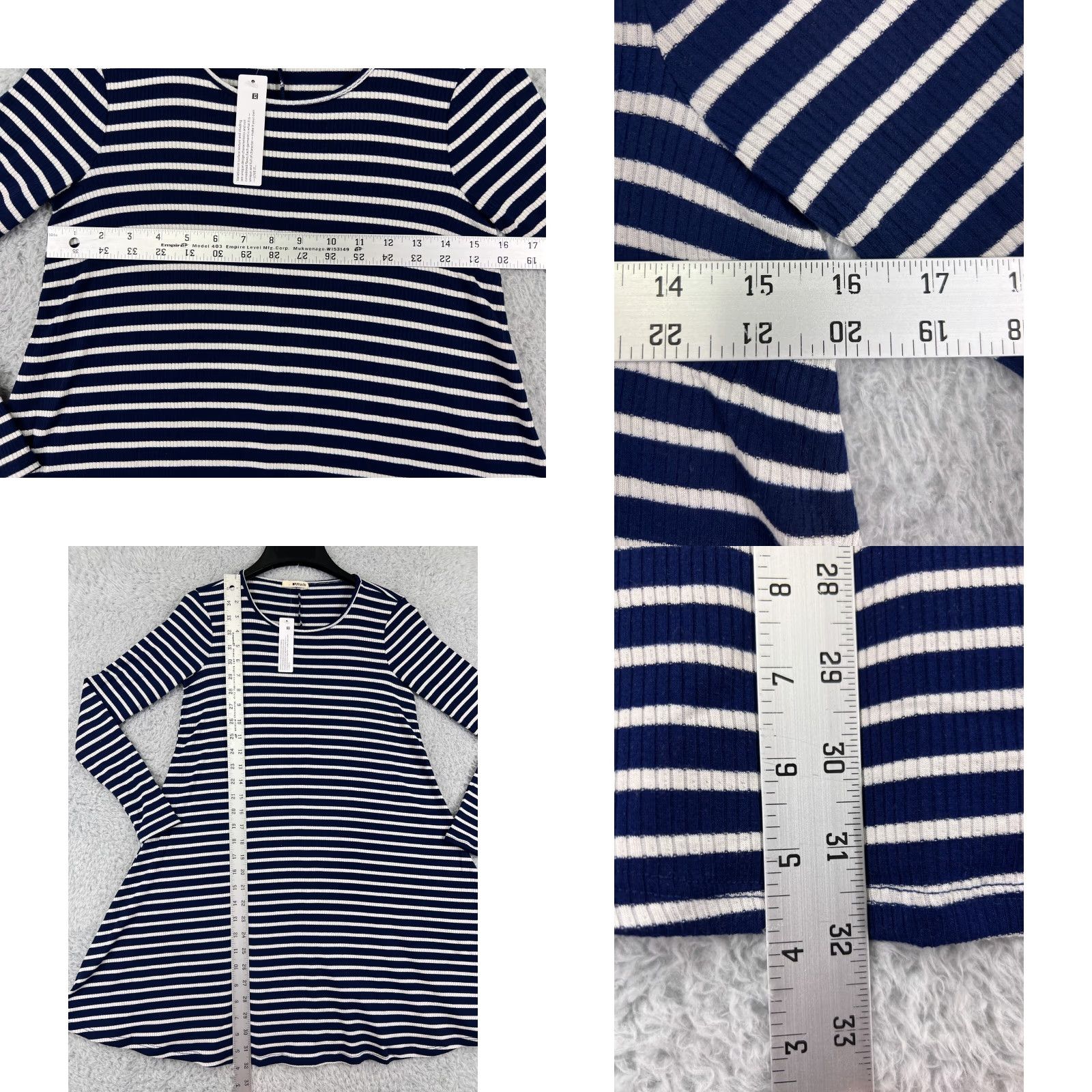 Vintage LA made Dress Womens XS White/Blue Striped Long Sleeve Polyester Knit Mini Dress Size XS / US 0-2 / IT 36-38 - 8 Thumbnail