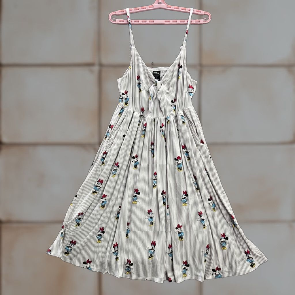 Camilla Minnie Mouse Maxi Dress VINTAGE Disney Minnie Mouse Dress Gray  Striped Sleeveless Rayon Spandex A-Line Womens
