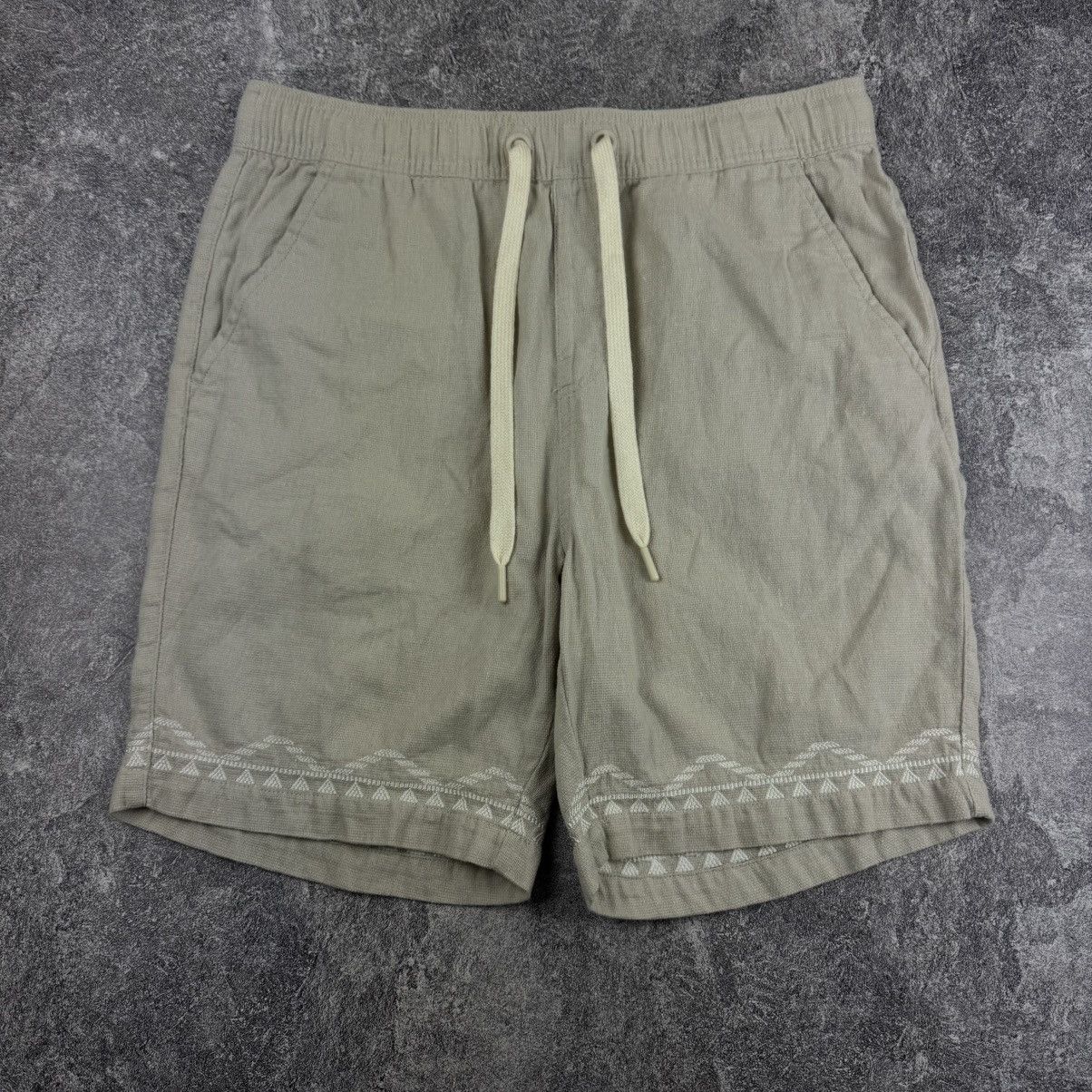 Folk Folk Beige Linen Drawstring Shorts / Aztec Hem Embroidery Size US 34 / EU 50 - 1 Thumbnail