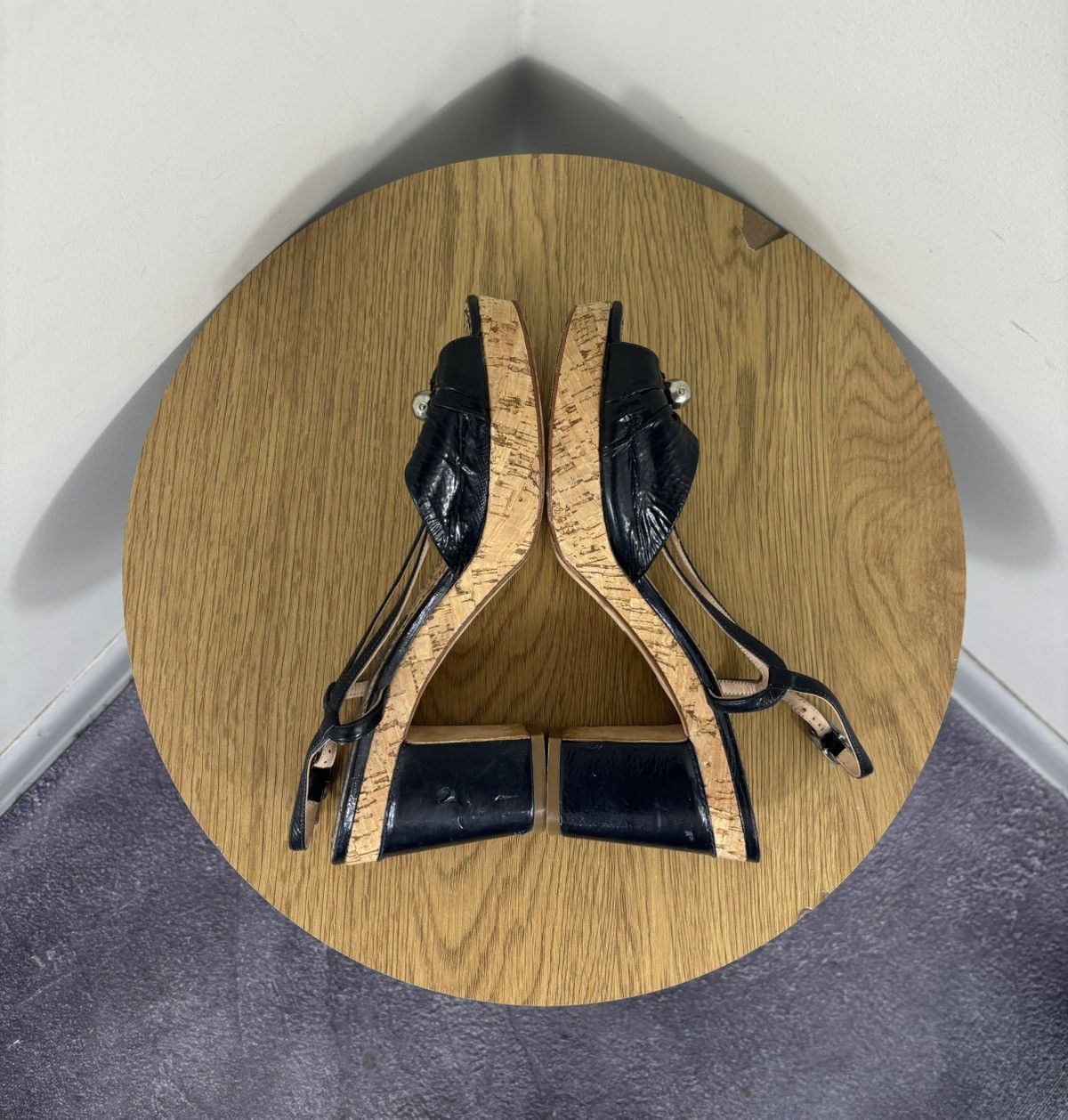 Marc by Marc Jacobs Marc By Marc Jacobs Navy Leather Cork Block Heel Sandals Size US 9.5 / IT 39.5 - 20 Thumbnail