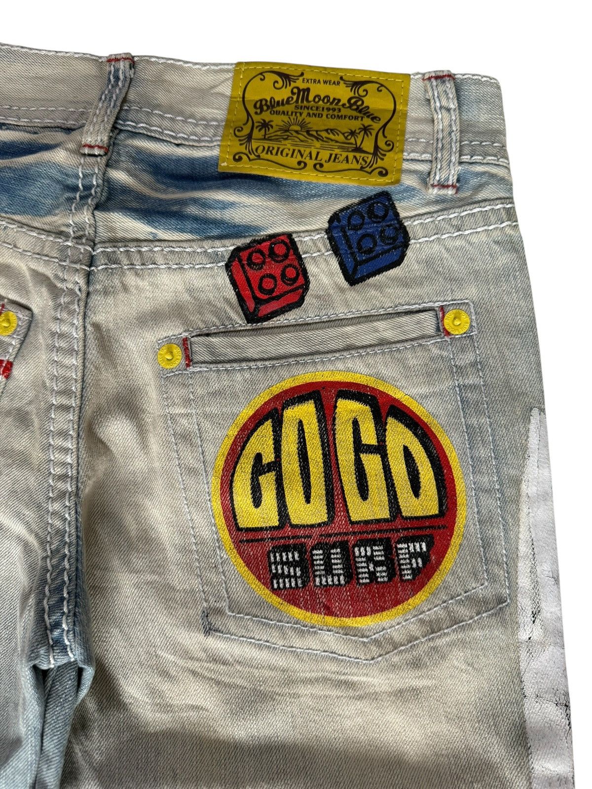 Japanese Brand Y2K Blue Moon Blue Denim Jeans Design Art Hippie Style Size US 28 / EU 44 - 20 Thumbnail