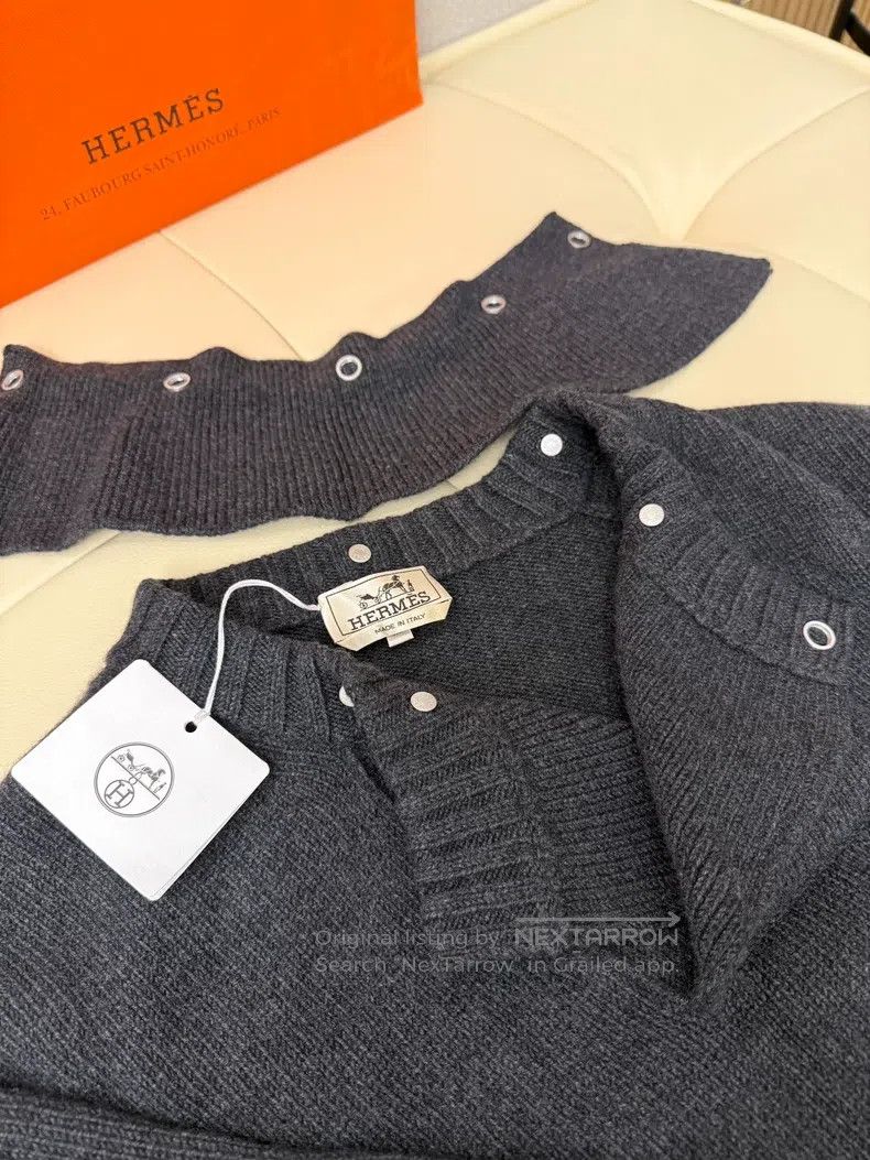 Hermes Hermes Carbon Gray Cashmere Mid-Sleeve Men's Pullover Swea Size US XL / EU 56 / 4 - 5 Thumbnail