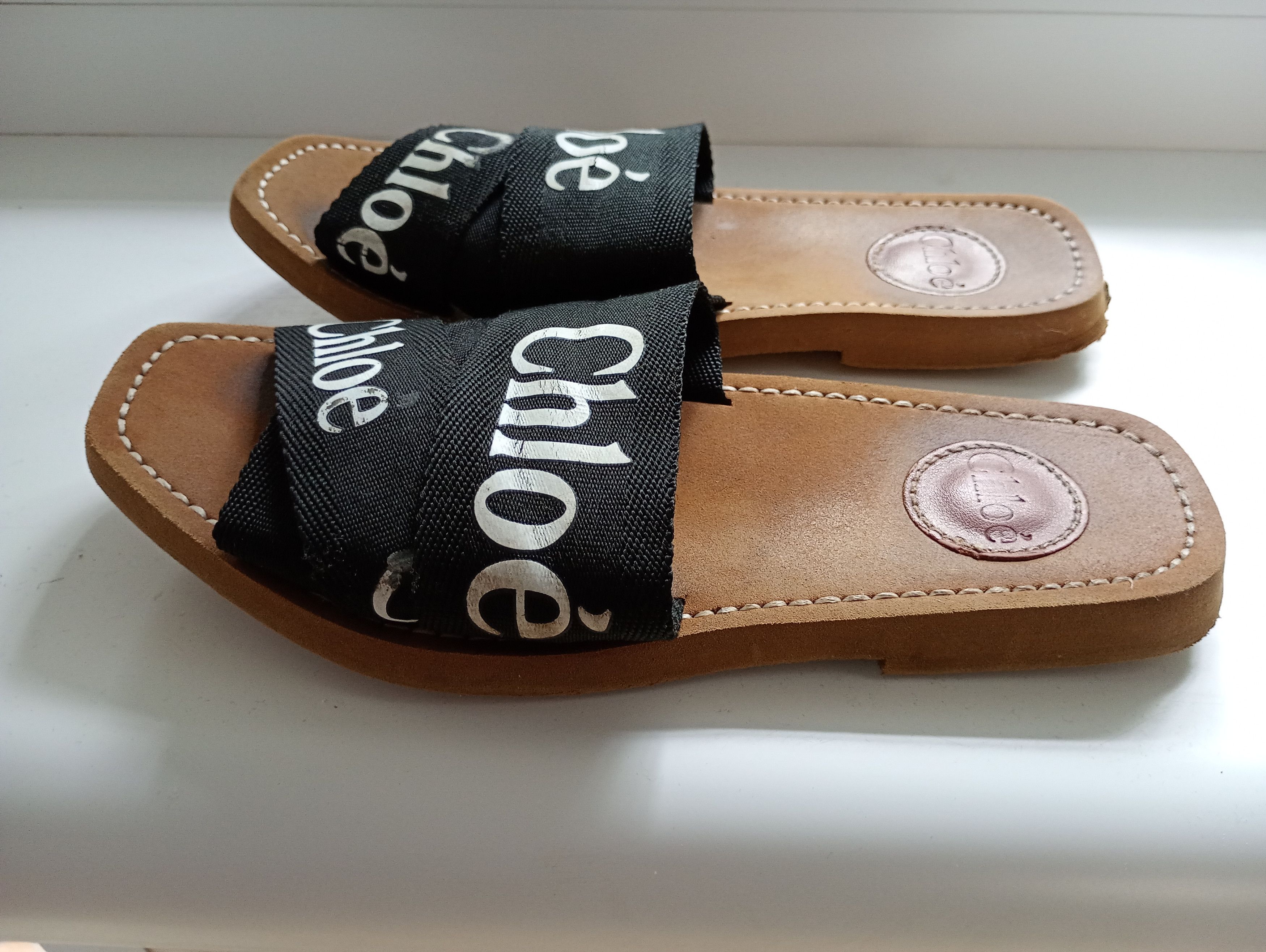 Chloe × Designer CHLOE Woody Flat Logo Canvas Black Slide Sandals 38 Size US 7.5 / IT 37.5 - 12 Thumbnail