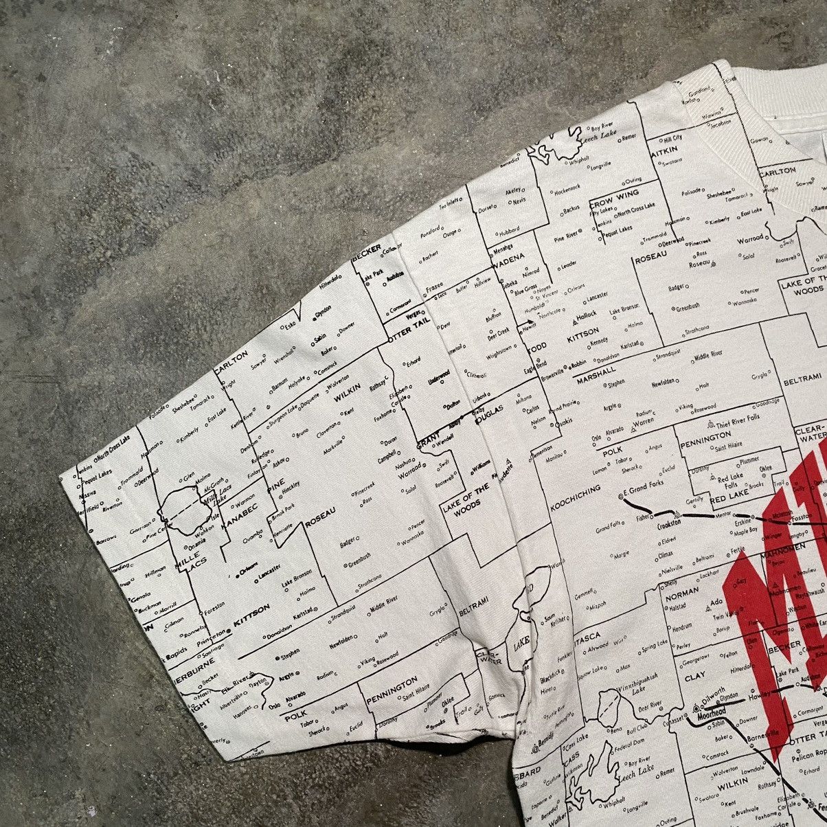 Fruit Of The Loom VINTAGE 90’s MINNESOTA ALLOVERPRINT MAP T SHIRT FOTL Size US L / EU 52-54 / 3 - 6 Thumbnail