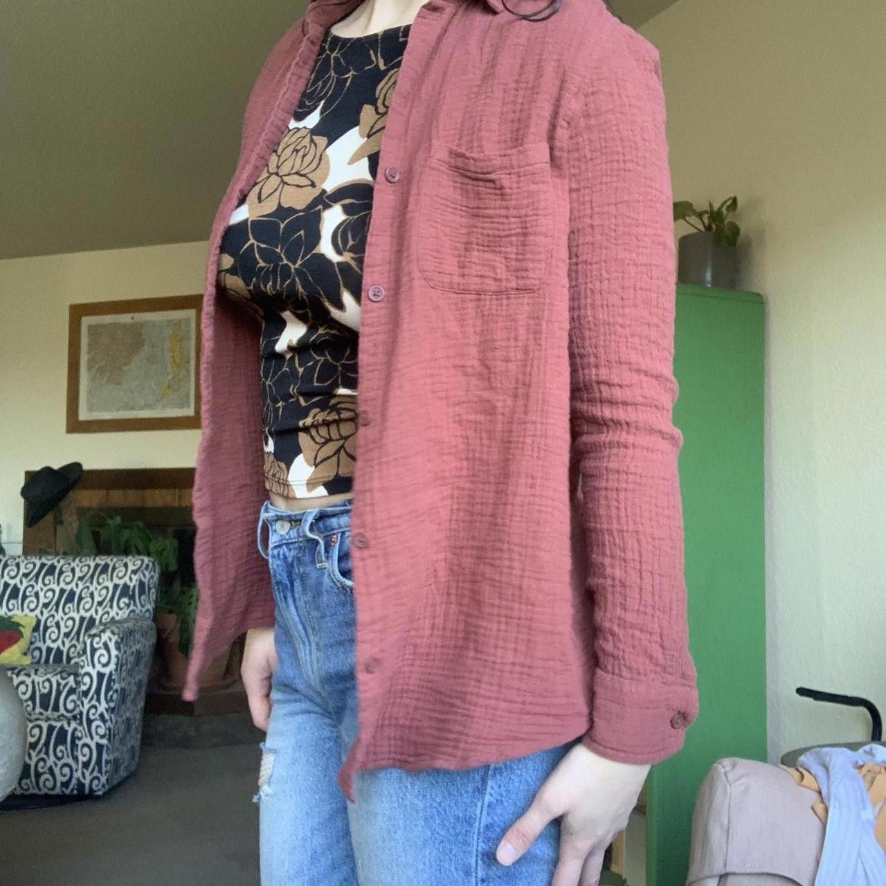 Nordstrom Maroon Rustic Button Up Size S / US 4 / IT 40 - 2 Thumbnail