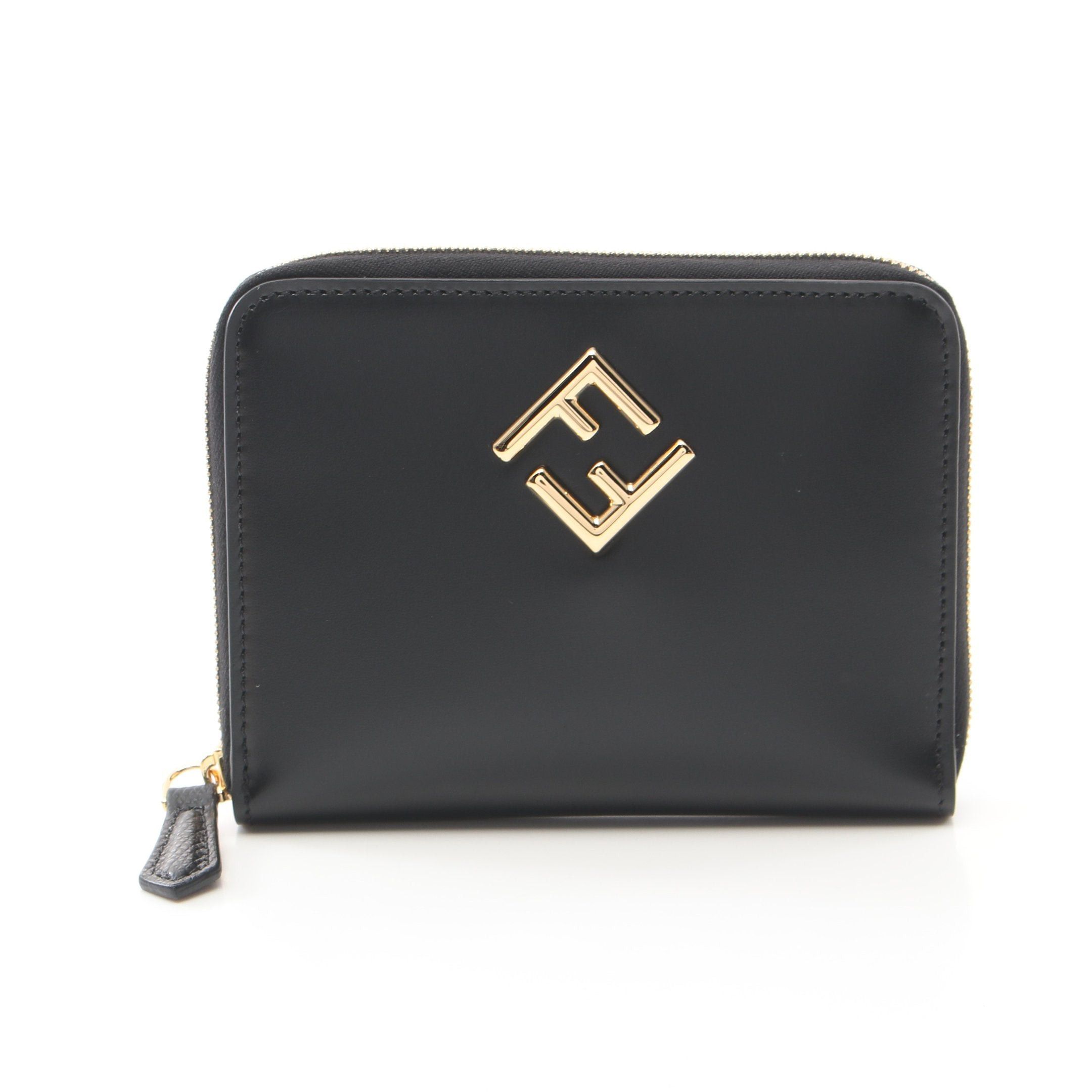 Fendi Fendi Ff Diamond Round Zipper Wallet Leather Black Size ONE SIZE - 1 Thumbnail