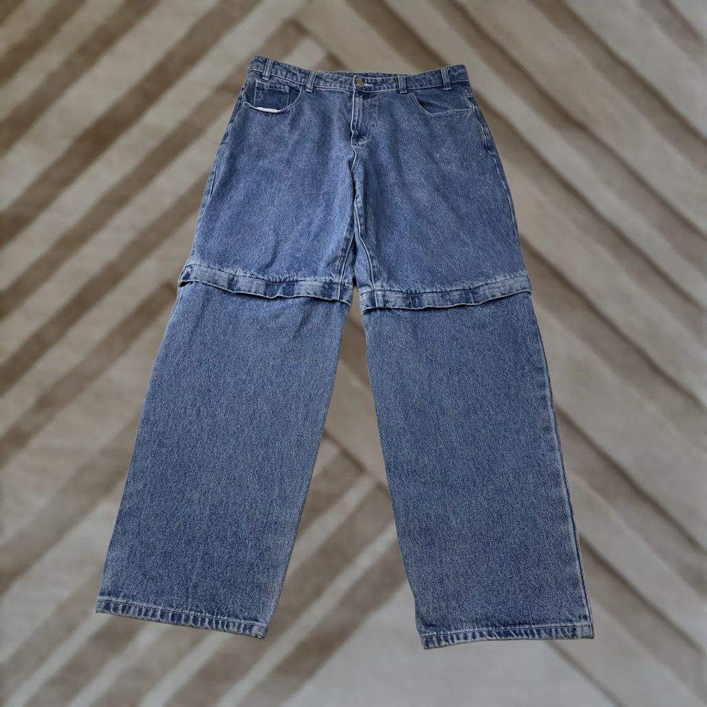 Vintage VINTAGE Lower Jeans Wide-Leg Baggy Skater Denim 90s Y2K Grunge Regular Men L Blue Convertible Shorts Size US 33 - 1 Thumbnail