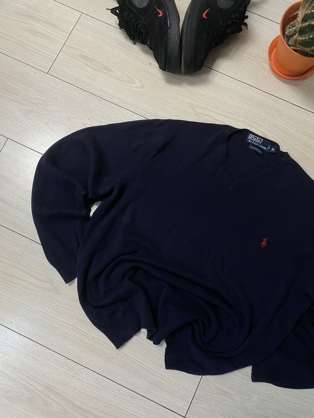 Polo Ralph Lauren × Vintage Navy Ralph Lauren Knit Sweater w/ Red Pony Logo Size US L / EU 52-54 / 3 - 2 Thumbnail