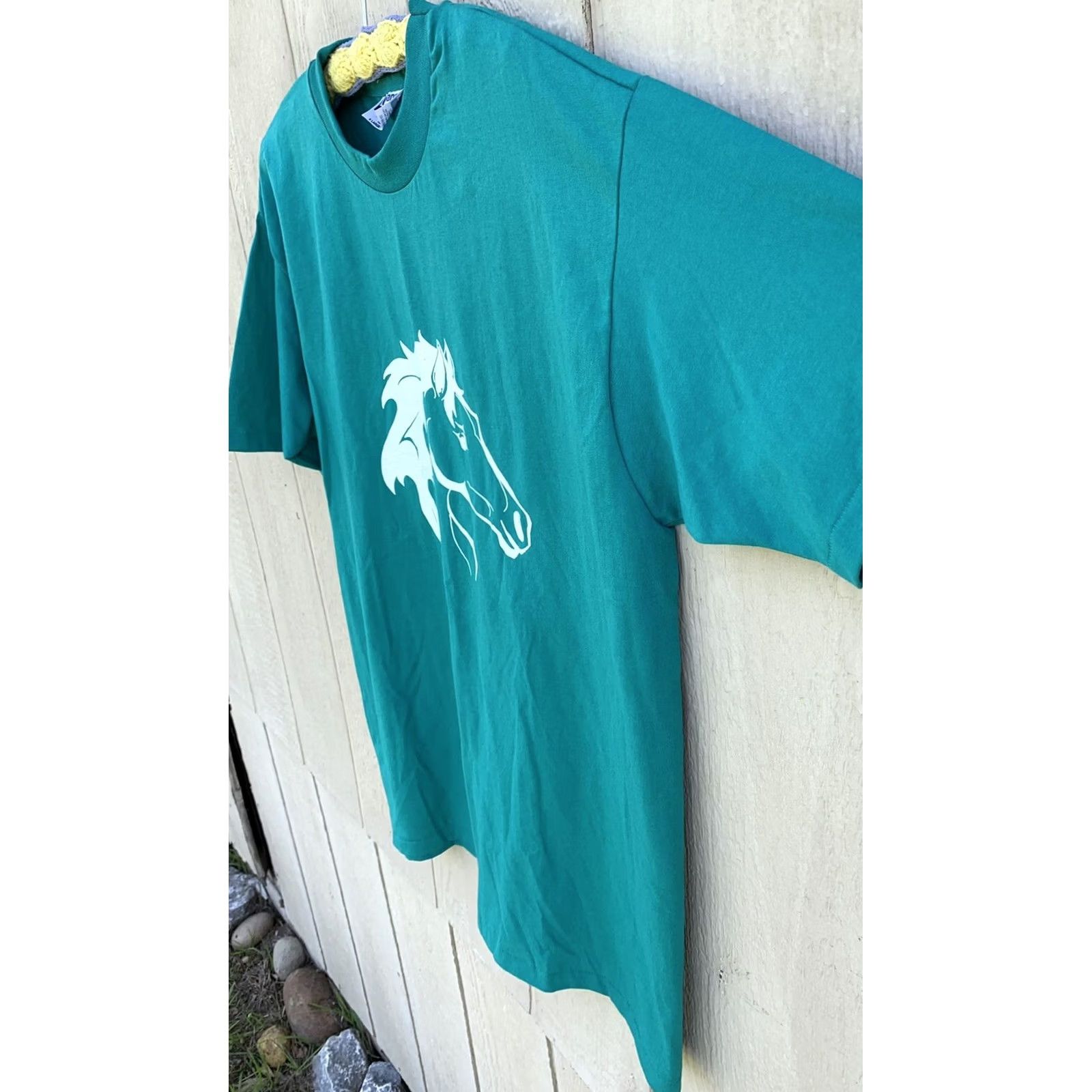 Hanes VINTAGE Hanes Horse Graphic Tee Shirt XL Adult Green Short Sleeve Crew Neck T-Shirt Men Size US XL / EU 56 / 4 - 6 Thumbnail