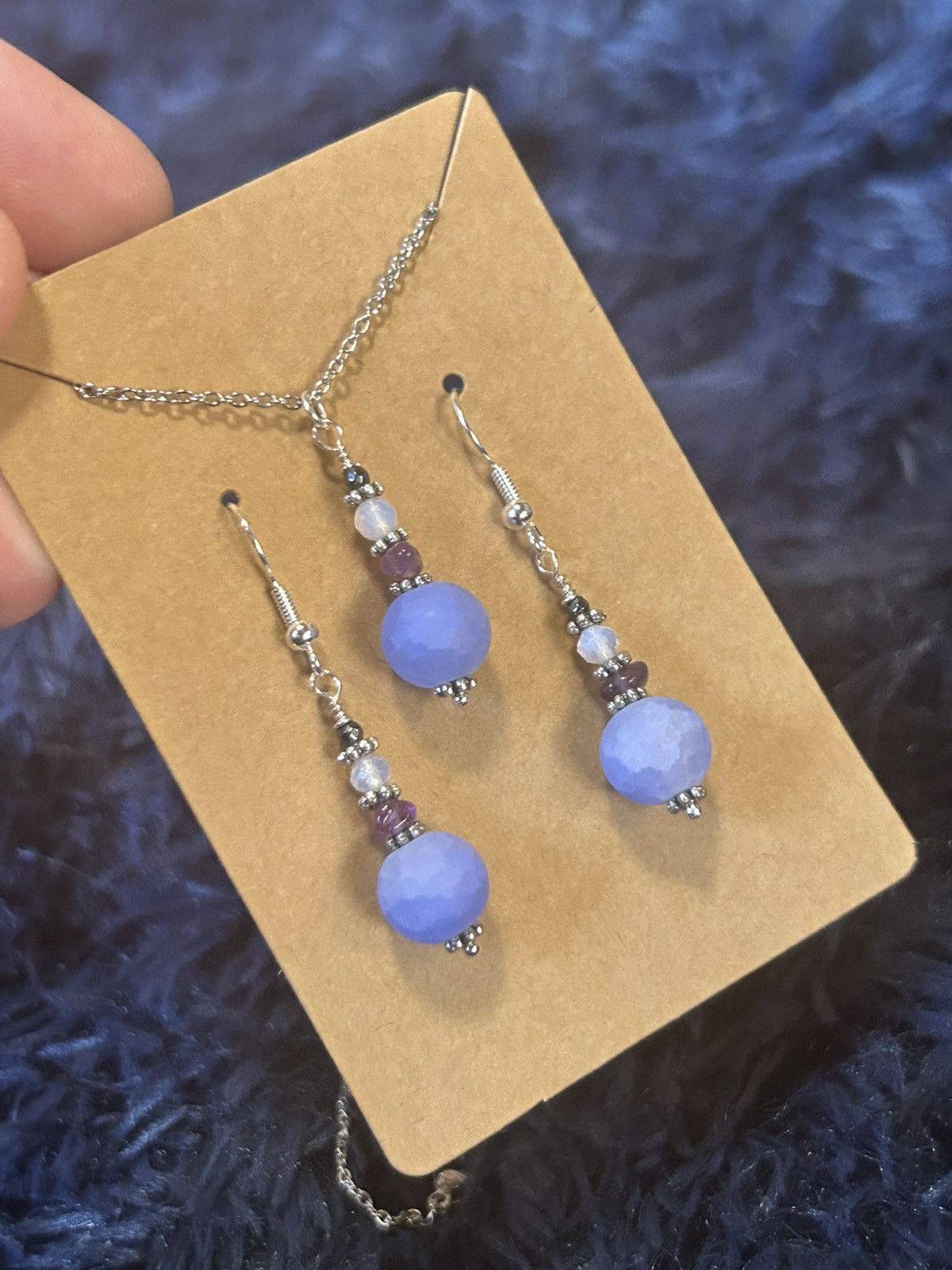 Handmade Handcrafted periwinkle crackle glass amethyst chip set Size ONE SIZE - 1 Thumbnail