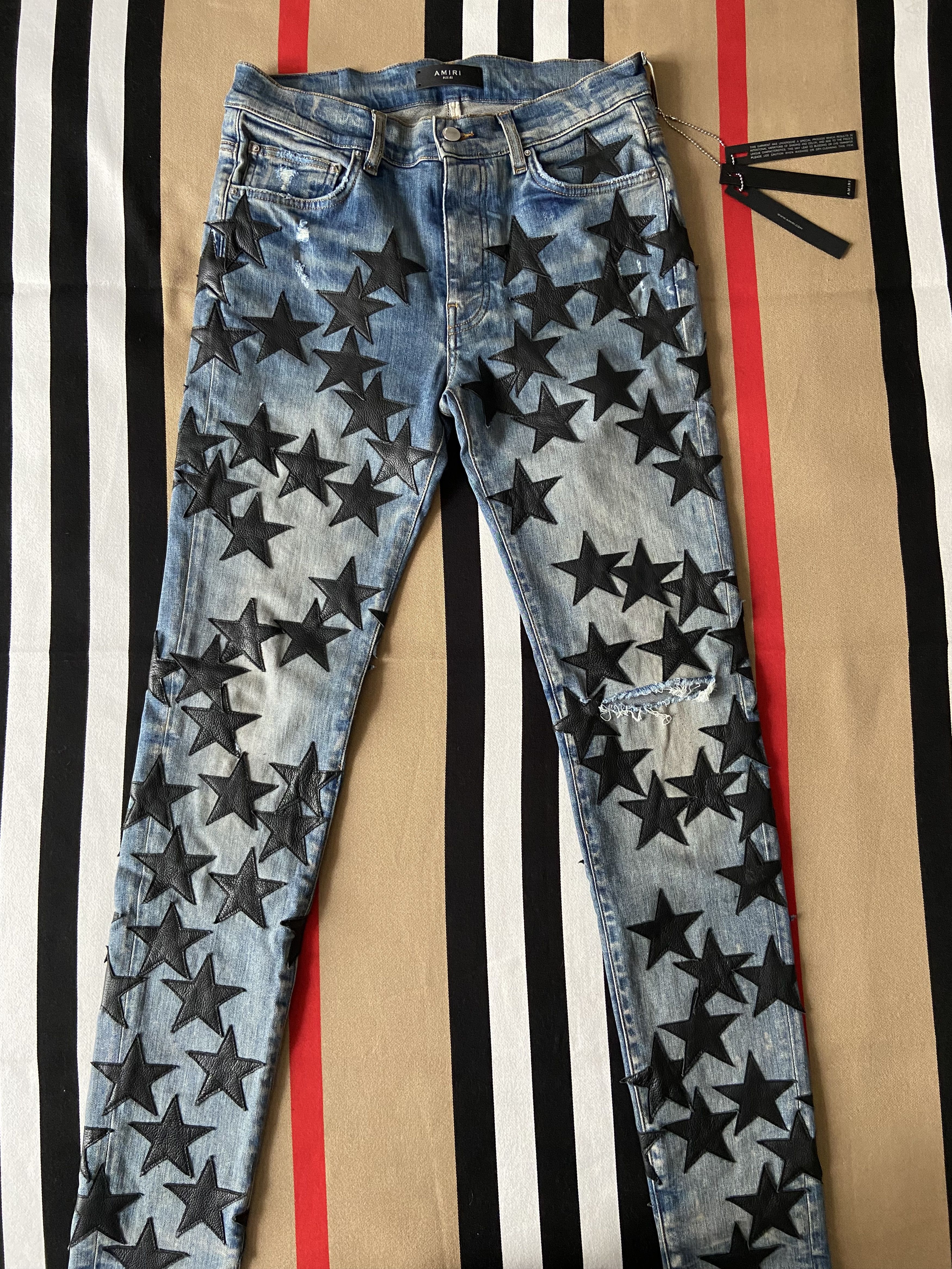 image of New Amiri Chemist Leather Star Jeans in Indigo, Men's (Size 32)