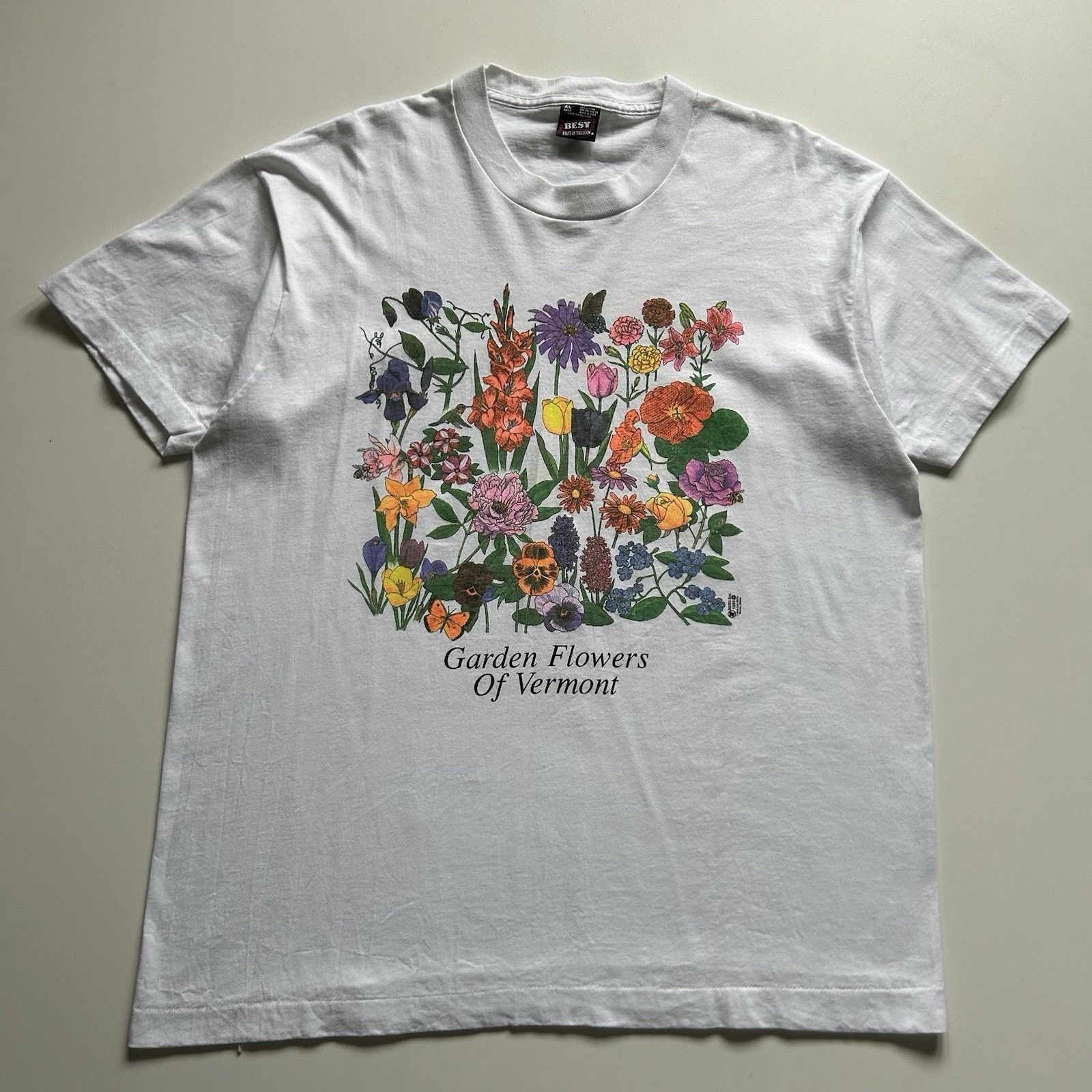 Vintage Garden Flowers Of Vermont Art T Shirt XL White Rare