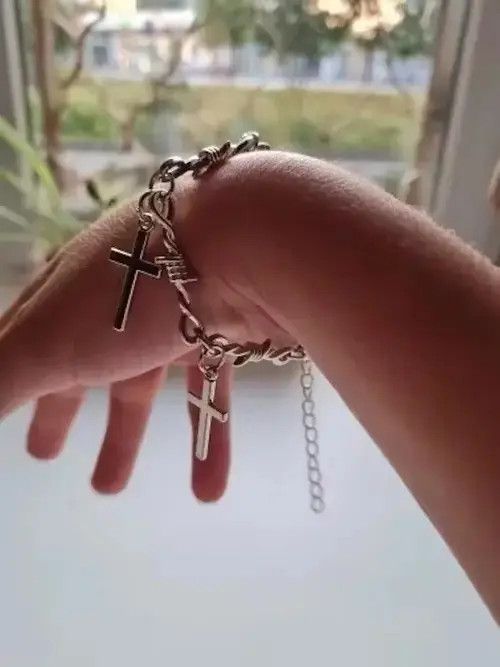 VIBE Barbed Wire Cross Bracelet Post Hip Hop Cosplay Jewelry Size ONE SIZE - 4 Thumbnail