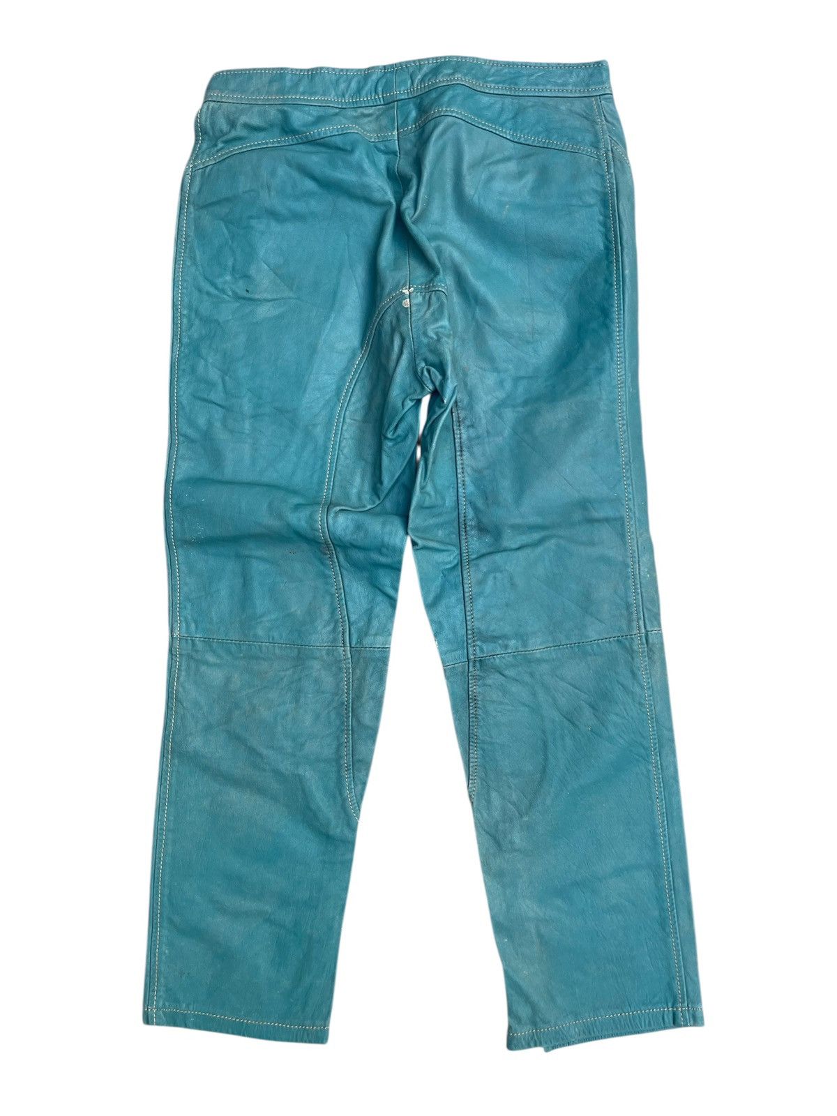 Japanese Brand Sominemi Teal Panelled Tech Leather Pants - Zip Pockets Size US 30 / EU 46 - 2 Thumbnail