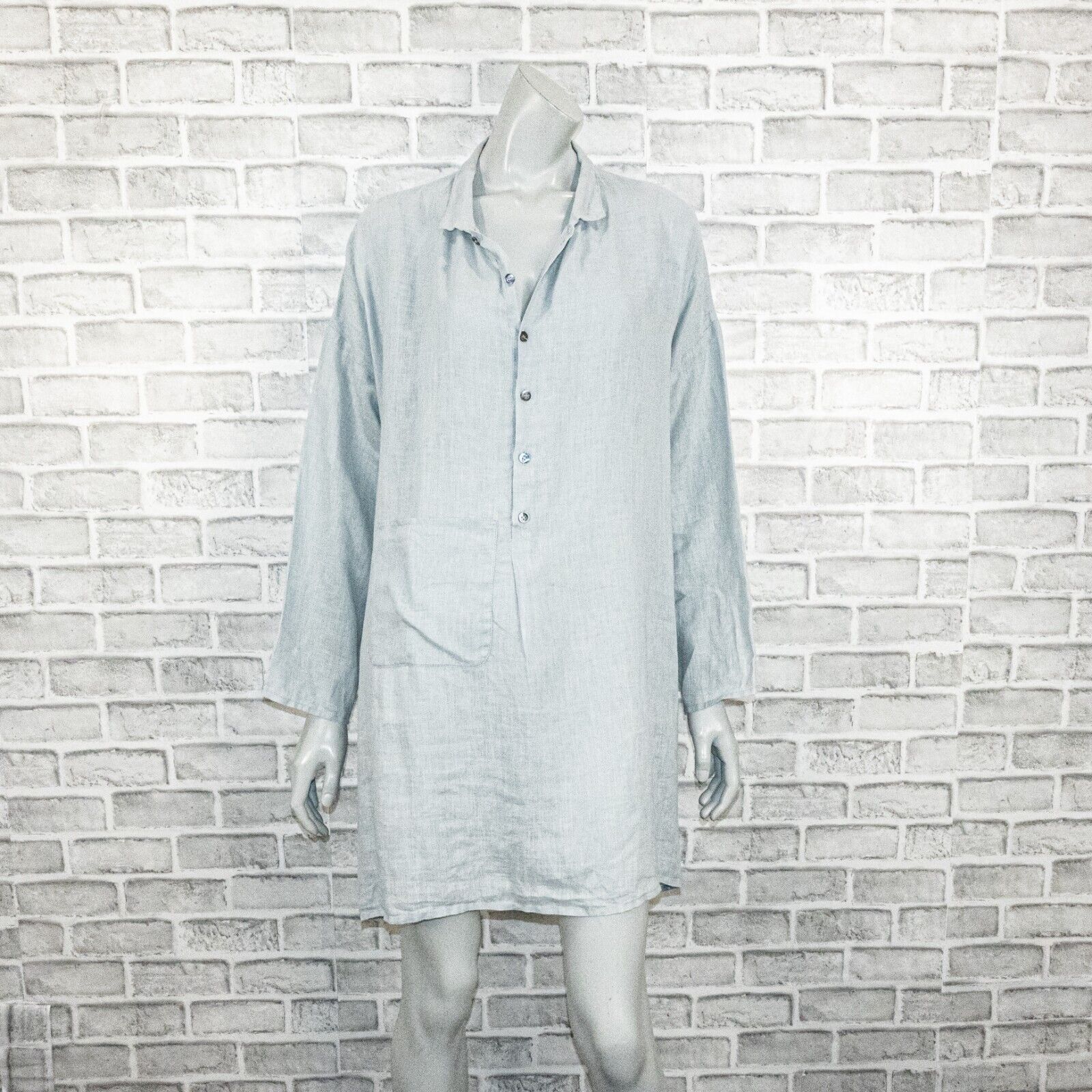 eskandar Eskandar 100% Linen Oversize Tunic Blouse with pocket blue Size ONE SIZE - 2 Thumbnail