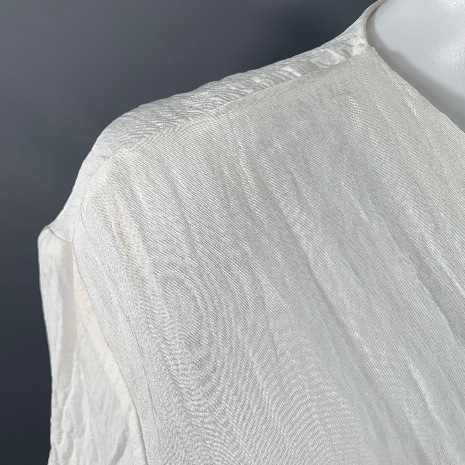 Sandro White Acetate Wrinkled Ruched Long Sleeve V-Neck Dress Size S / US 4 / IT 40 - 5 Thumbnail