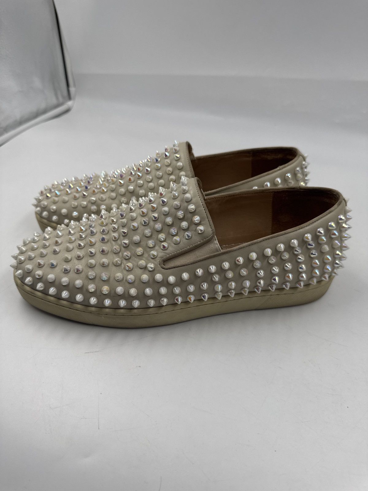 Christian Louboutin Gray Slip-On Loafers with Studded Detailing Christian Louboutin Spike Accents Studded Accents Loafers  main image 2