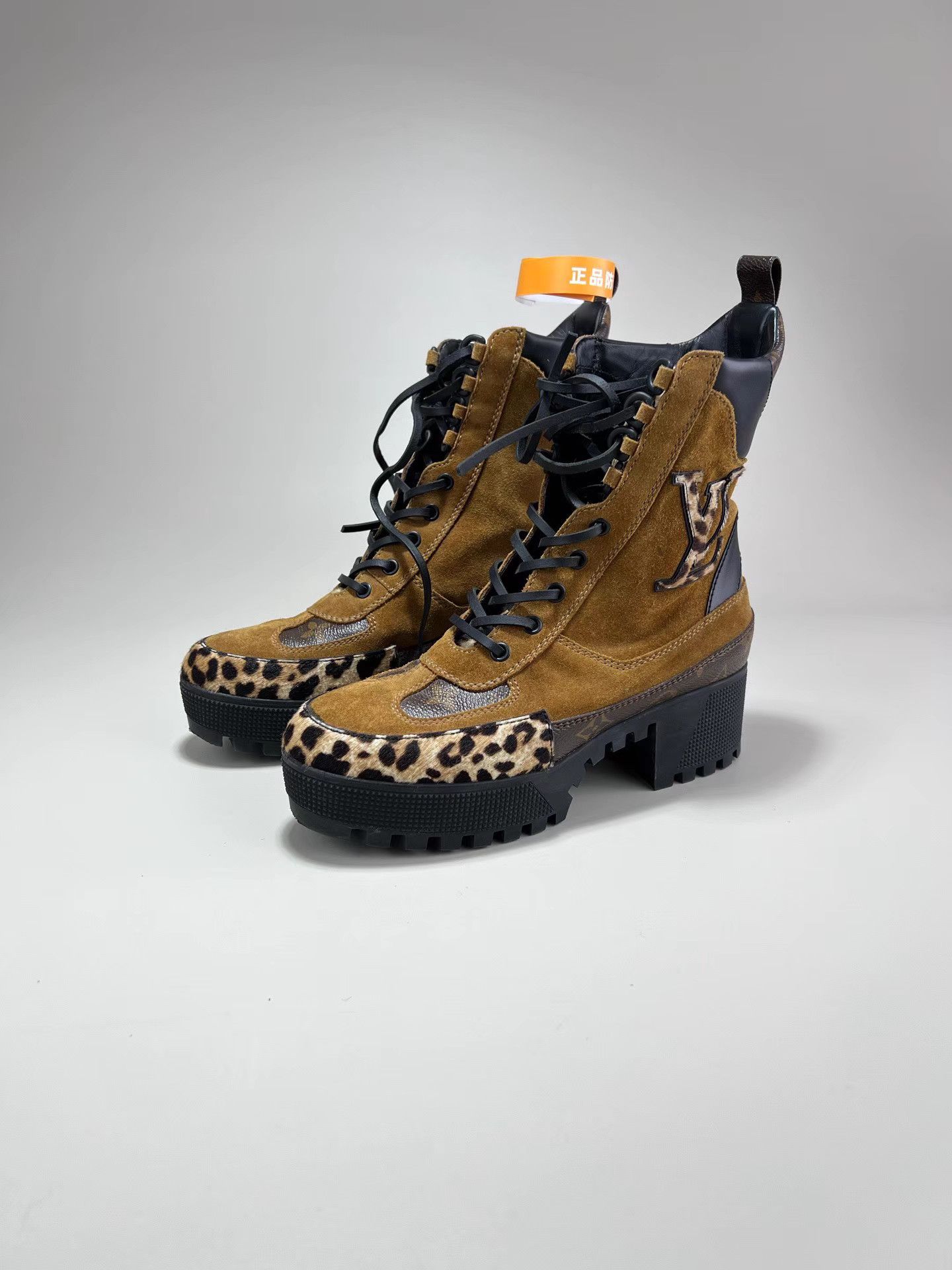 Louis Vuitton LOUIS VUITTON Brown Suede Leopard Print Martin Boots Size US 7.5 / IT 37.5 - 1 Thumbnail