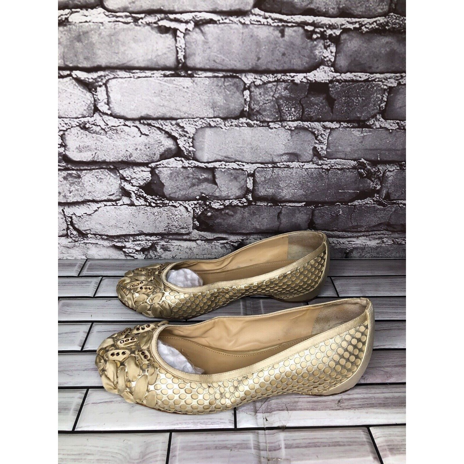 Other Rodo Beige Gold Silk Gem Rhinestone Low Pump Ballet Flats Wo Size US 7.5 / IT 37.5 - 9 Thumbnail