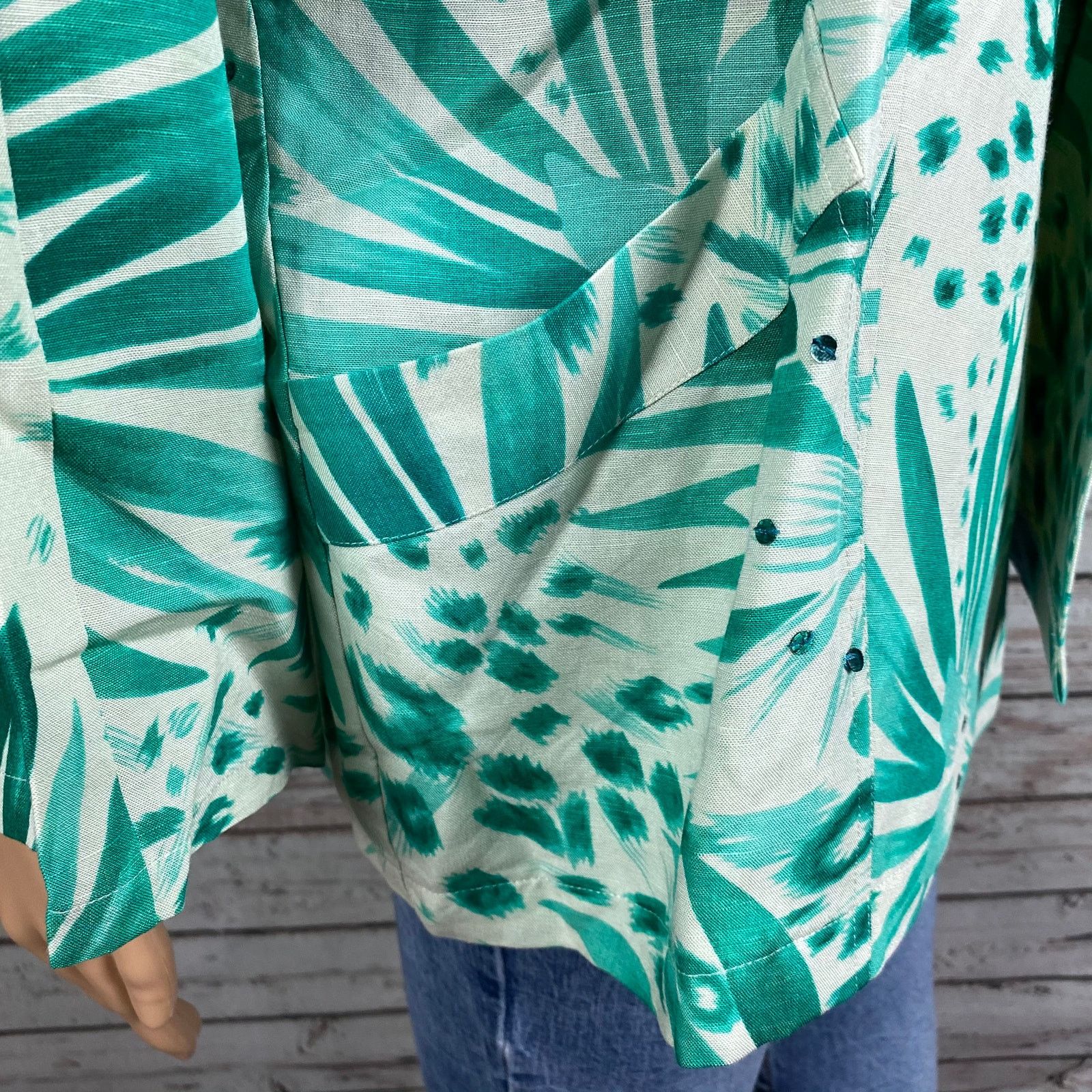 Other Della Reese Green Botanical Open Front Jacket Blazer Small Size S / US 4 / IT 40 - 2 Thumbnail