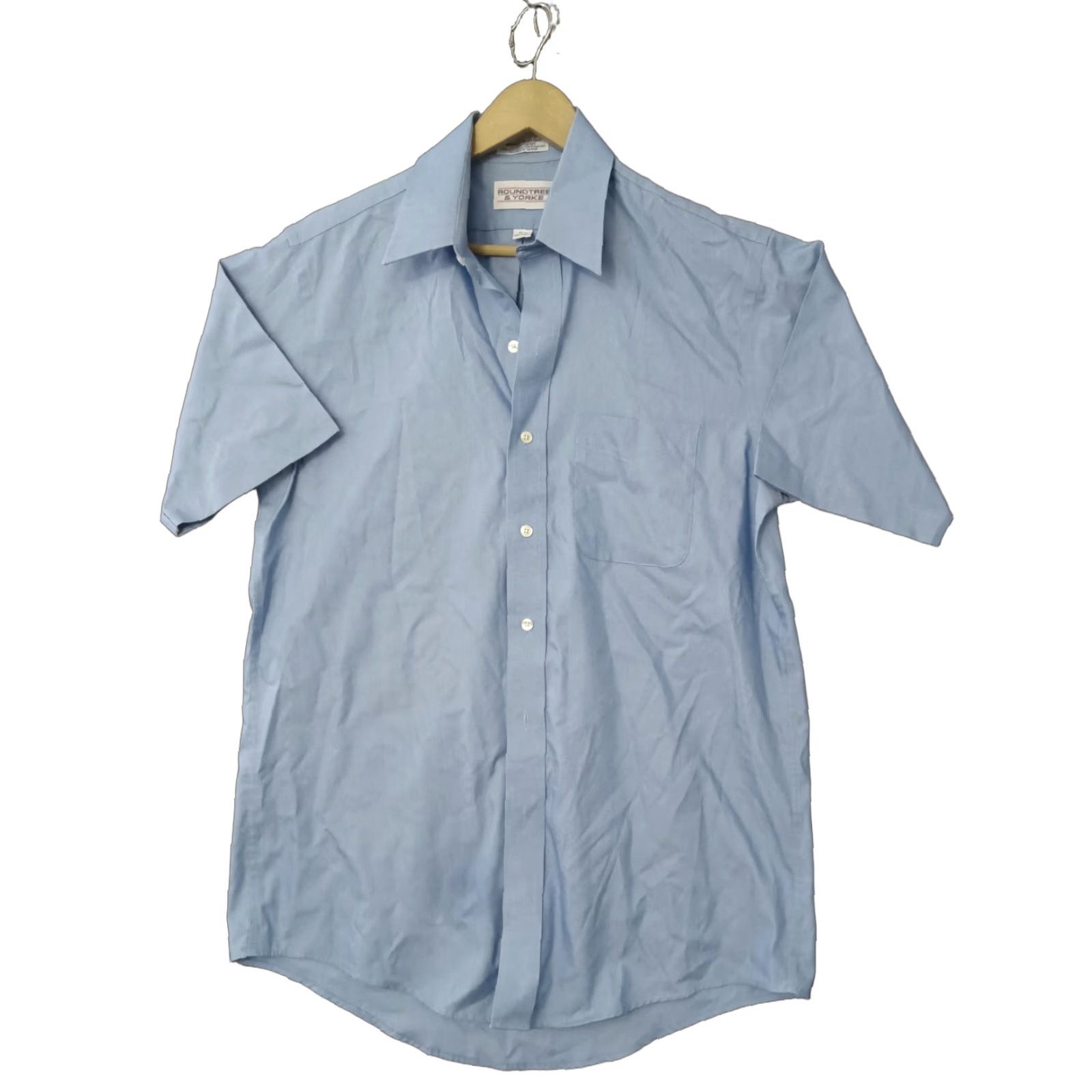 Roundtree & Yorke Roundtree & Yorke Shirt Men’s Button-Up Half Sleeve L Blue Solid 40 in Chest Regular Fit Casual Travel Size US L / EU 52-54 / 3 - 1 Thumbnail