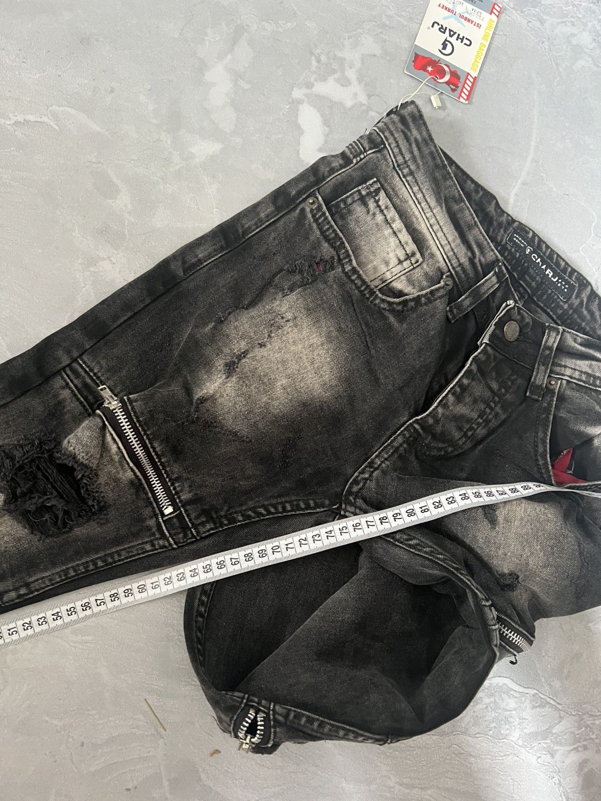 Japanese Brand Skinny Distressed Dark Avan Garde / Number Nine Style Swag Size US 28 / EU 44 - 8 Thumbnail