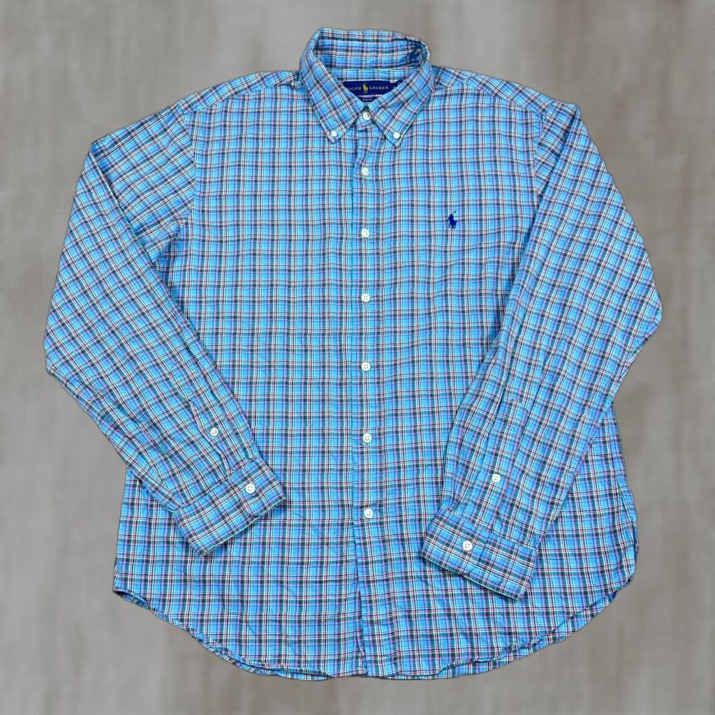 Ralph Lauren Ralph Lauren Oxford Shirt Men XL Slim Fit Blue Plaid Button Up OCBD Preppy Dress Shirt Size 46R - 1 Thumbnail