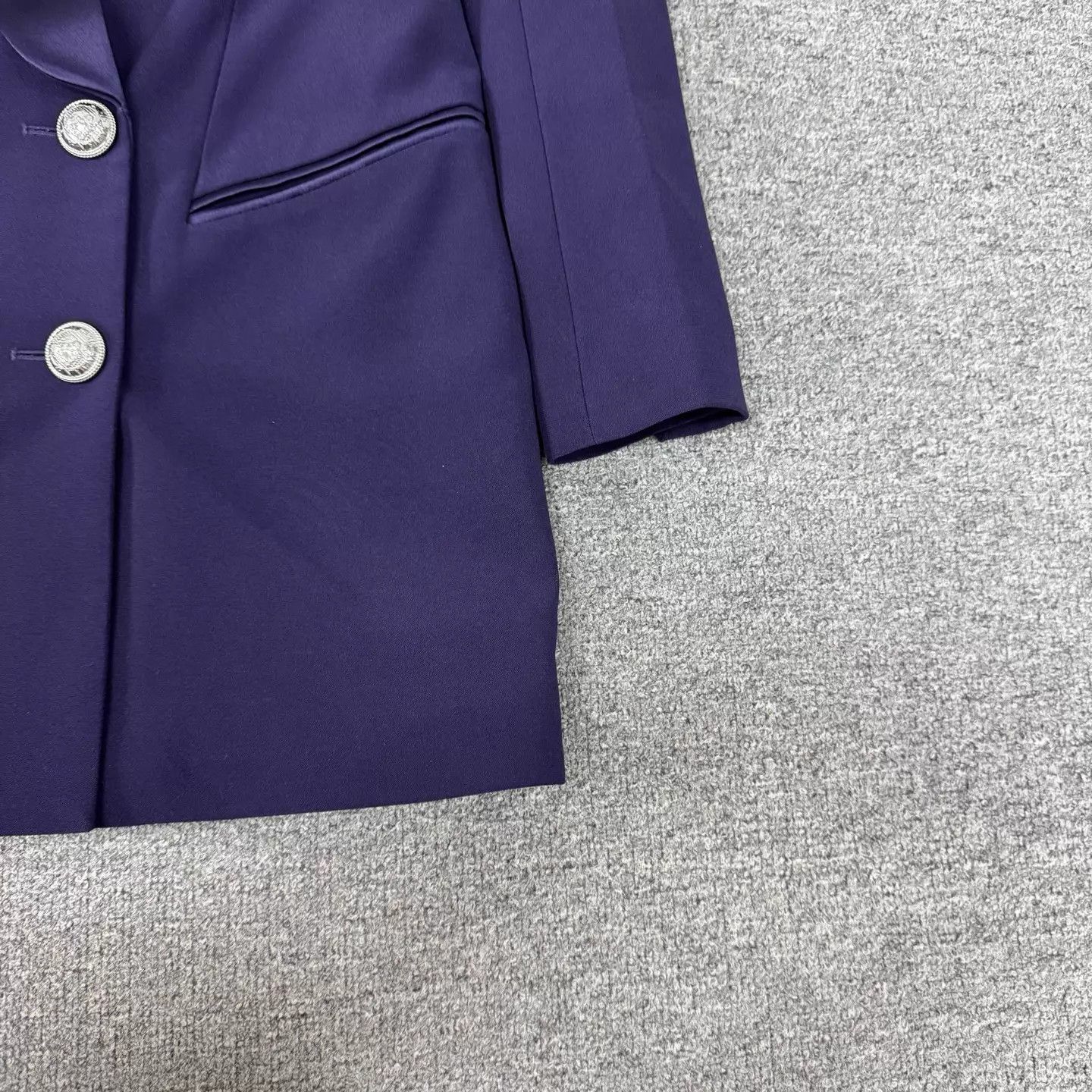 Balmain Balmain Deep Purple Satin Shawl Collar DB Dress Size XS / US 0-2 / IT 36-38 - 4 Thumbnail