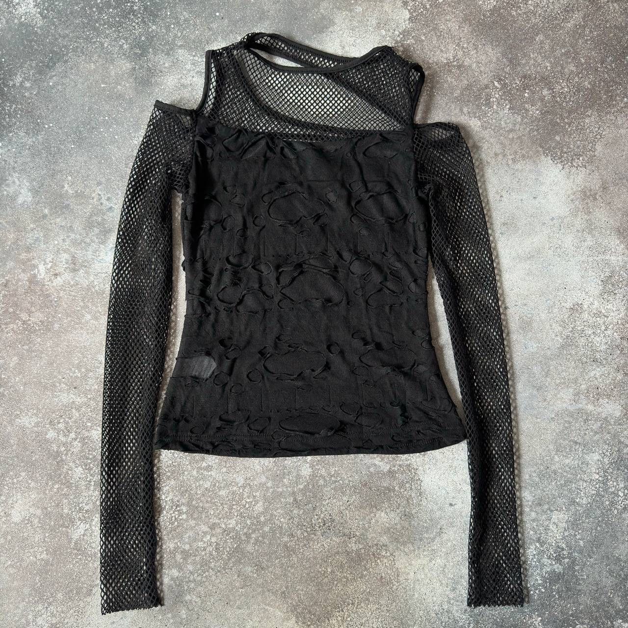 20471120 Goth Asymmetric Mesh Distressed Long Sleeve Top Size S / US 4 / IT 40 - 5 Thumbnail