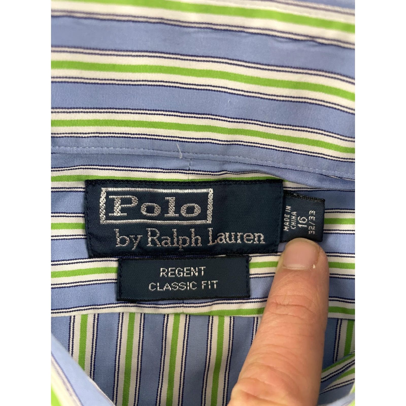 Polo Ralph Lauren Dress Shirt Mens 16 32/33 Blue Stripe Regent Classic Fit  Shirt Mens