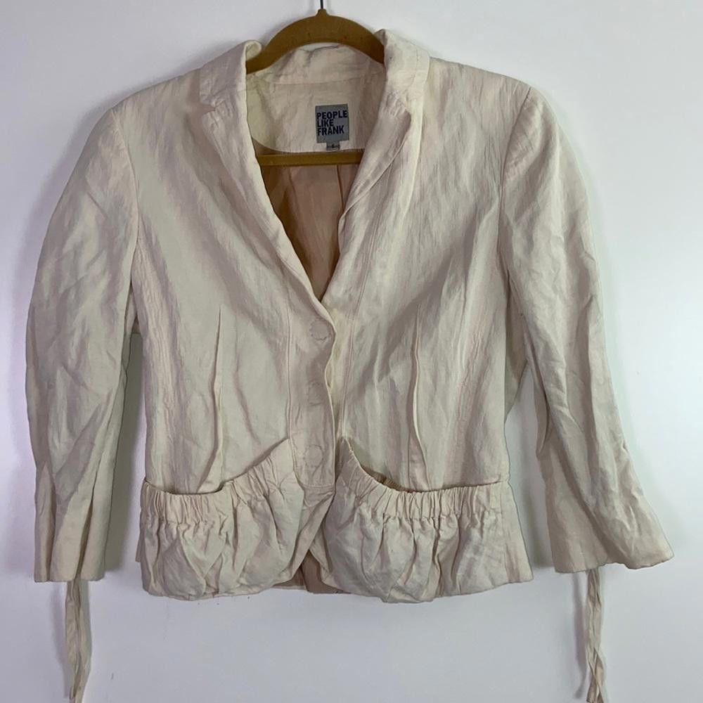 Designer People Like Frank | Beige Crinkled Blazer Jacket Size M / US 6-8 / IT 42-44 - 2 Thumbnail