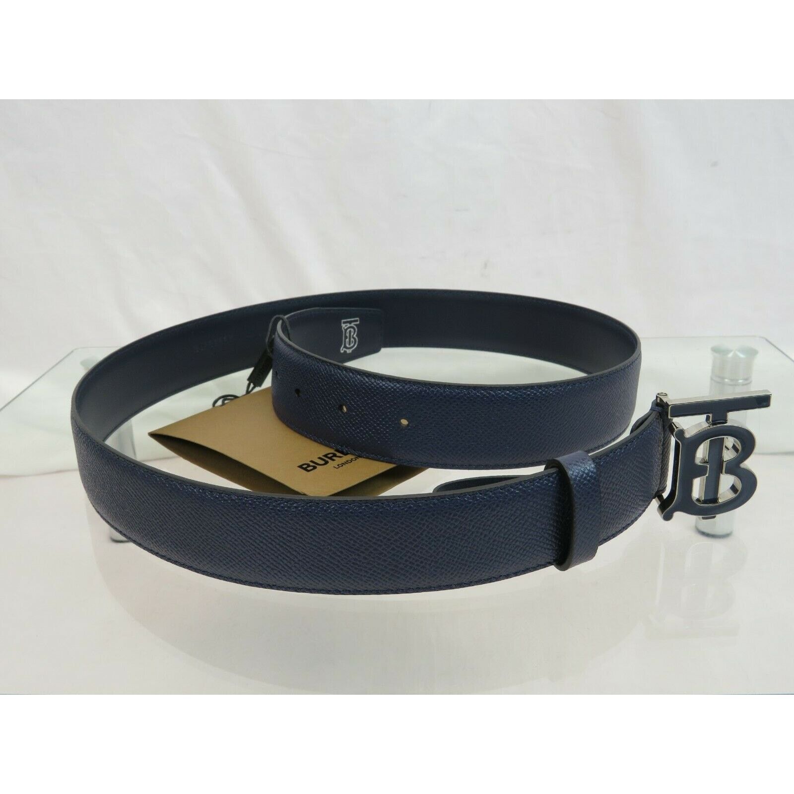 Burberry BURBERRY TB 35 BLUE LEATHER ENAMEL BUCKLE LOGO BELT 90 36 IT Size 36 - 6 Thumbnail