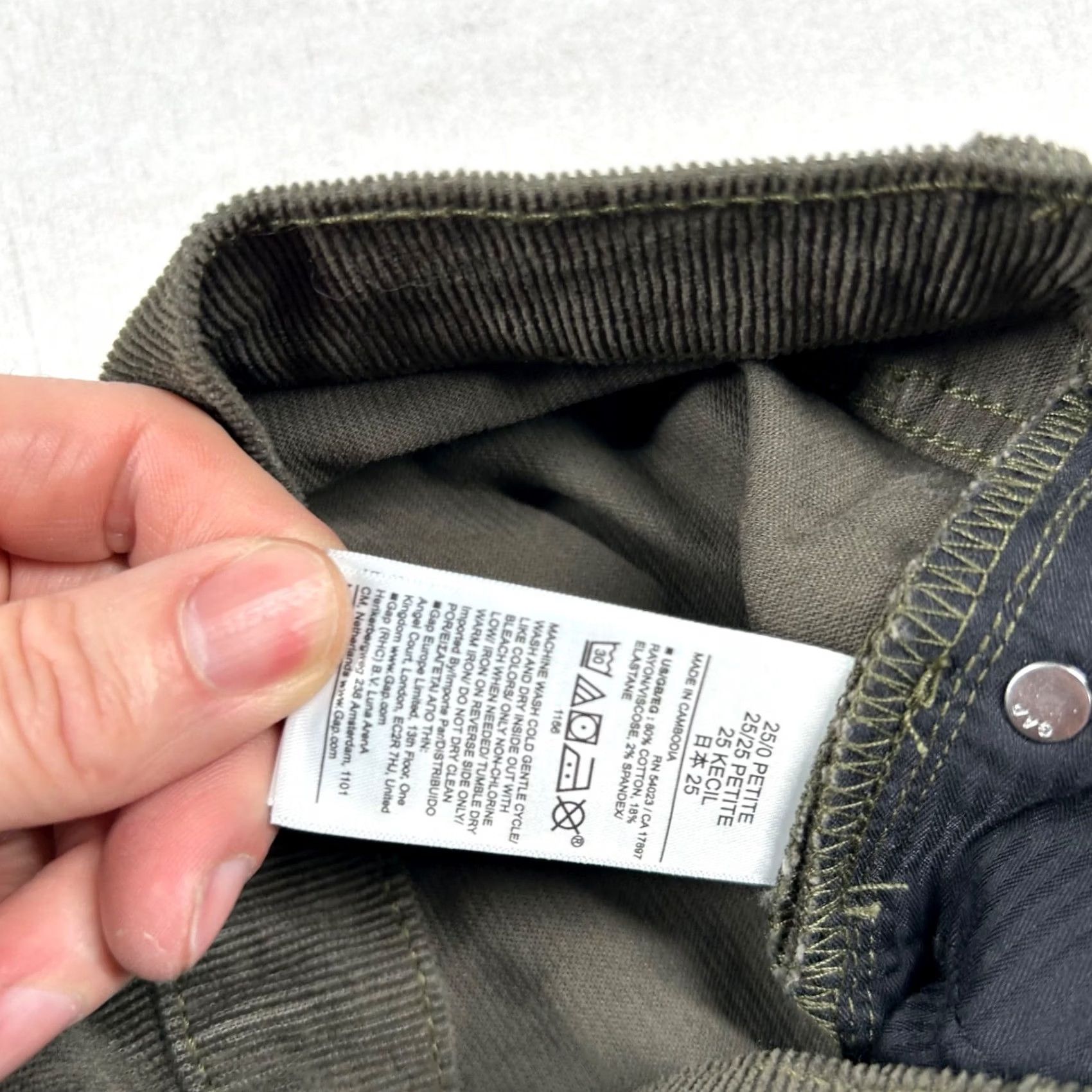 Gap Gap Pants Womens 0P Petite Corduroy Slim High Rise Olive Green 25 In Inseam Vintage No Boys Mens Womens Size 25" / US 0 / IT 36 - 5 Thumbnail