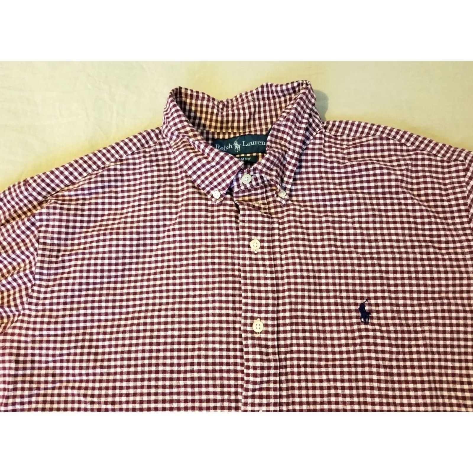 Polo Ralph Lauren Polo Ralph Lauren Dress Shirt Mens XL Custom Fit Burgundy Button Cotton Size 46R - 2 Thumbnail
