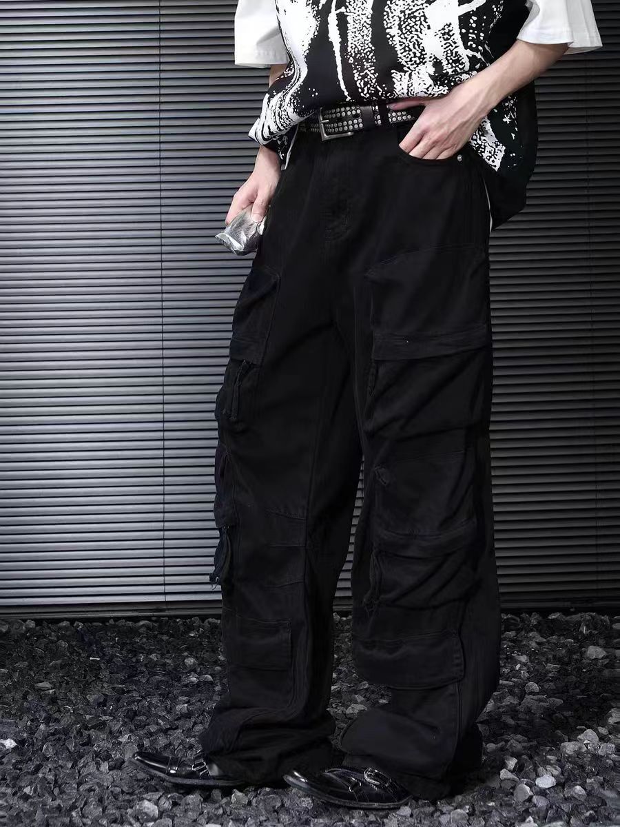 Japanese Brand × Jean Washed street hip hop multi-pocket baggy jeans Size US 34 / EU 50 - 1 Thumbnail