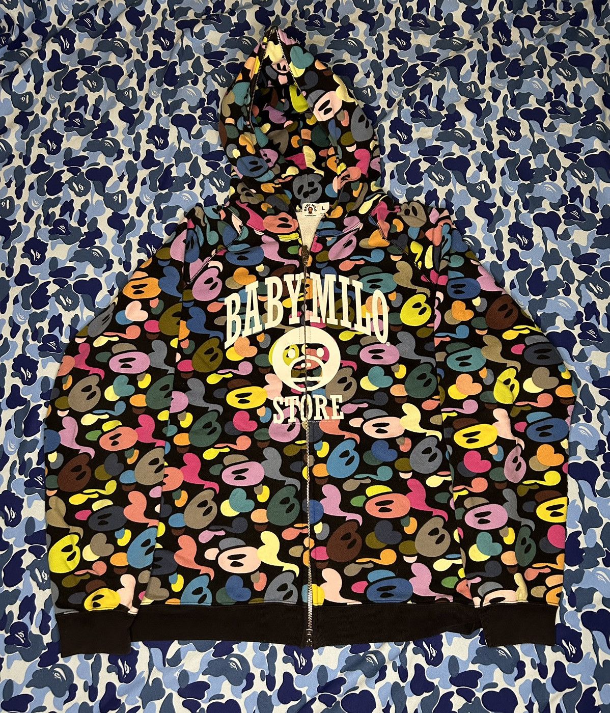 Bape Tiger Pattern Zip Up Hooded Sweatshirt Black Grailed