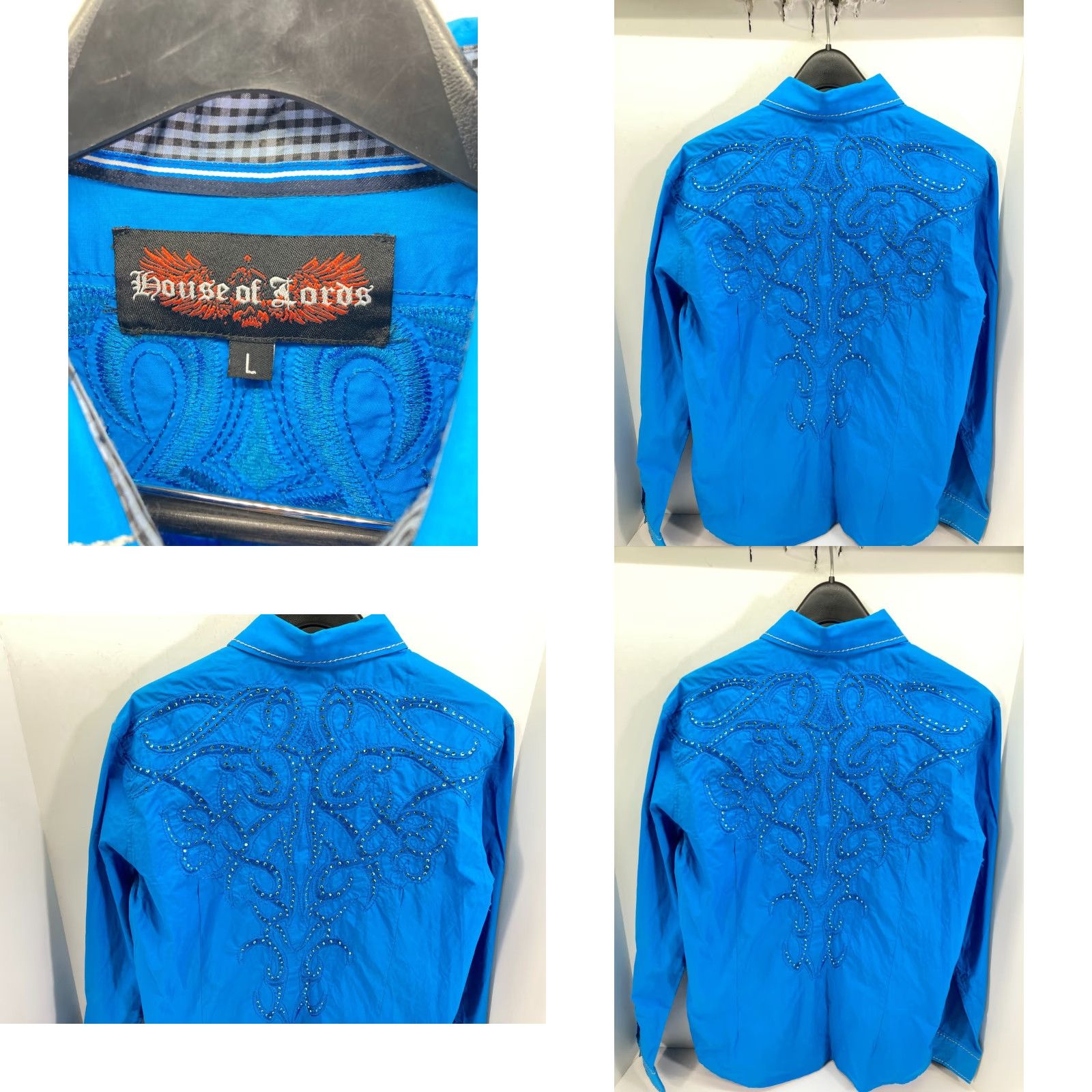 House of CB House of Lords Shirt Western Button Up Mens L Blue Embroidered Embellished Size US L / EU 52-54 / 3 - 8 Thumbnail