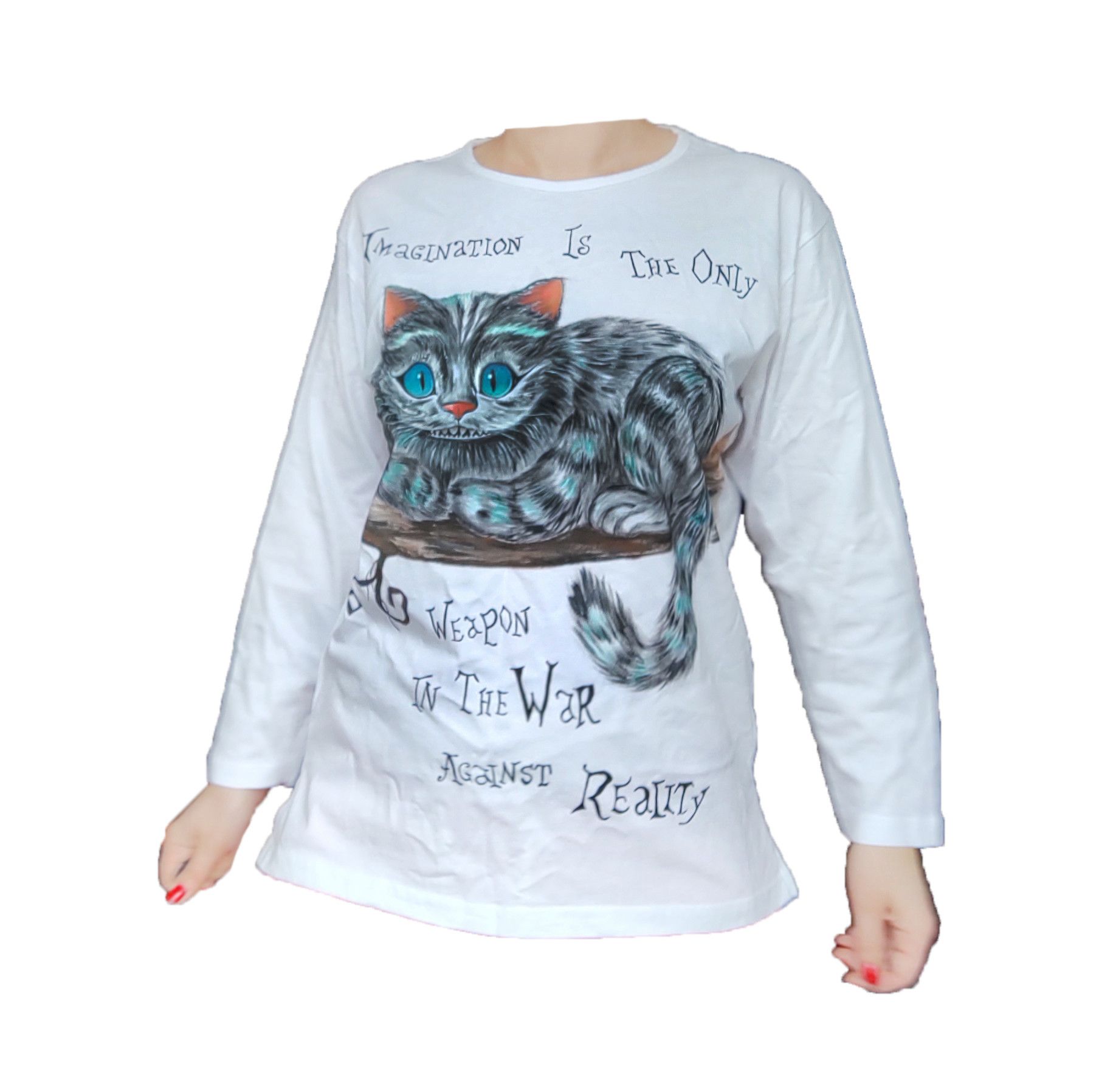 Handmade White longsleeve sz M Cheshire cat cute longsleeve Size M / US 6-8 / IT 42-44 - 1 Thumbnail
