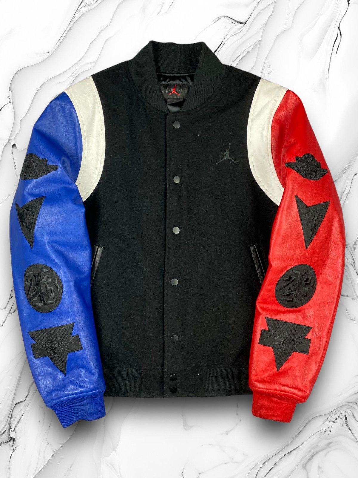 image of Jordan Nike Jordan Sport Dna Varsity Wool Leather Bomber Jacket Y2K, Men's (Size Medium)