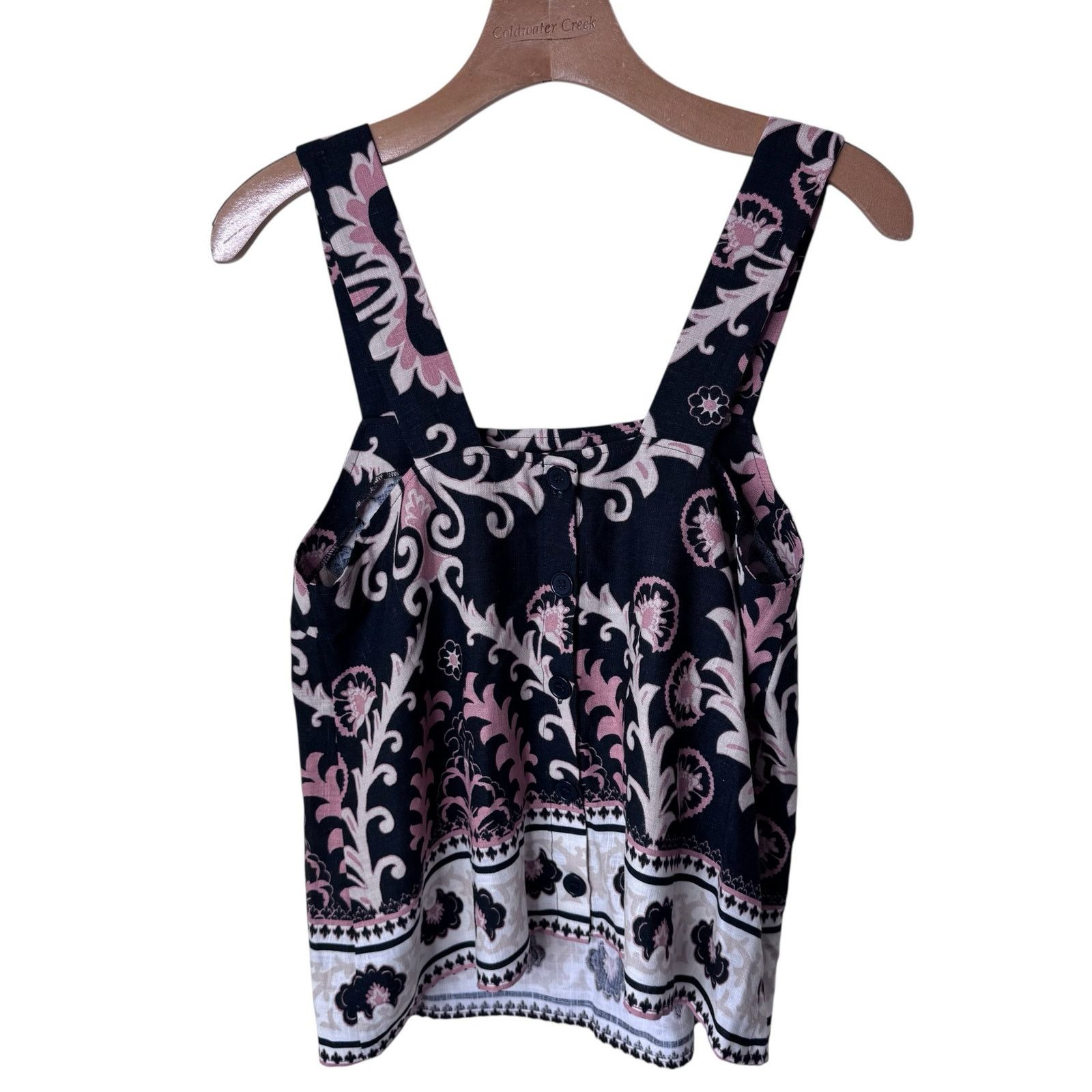 Sanctuary Sanctuary Square Neck Paisley Printed Button Back Tank Black Size S / US 4 / IT 40 - 4 Thumbnail