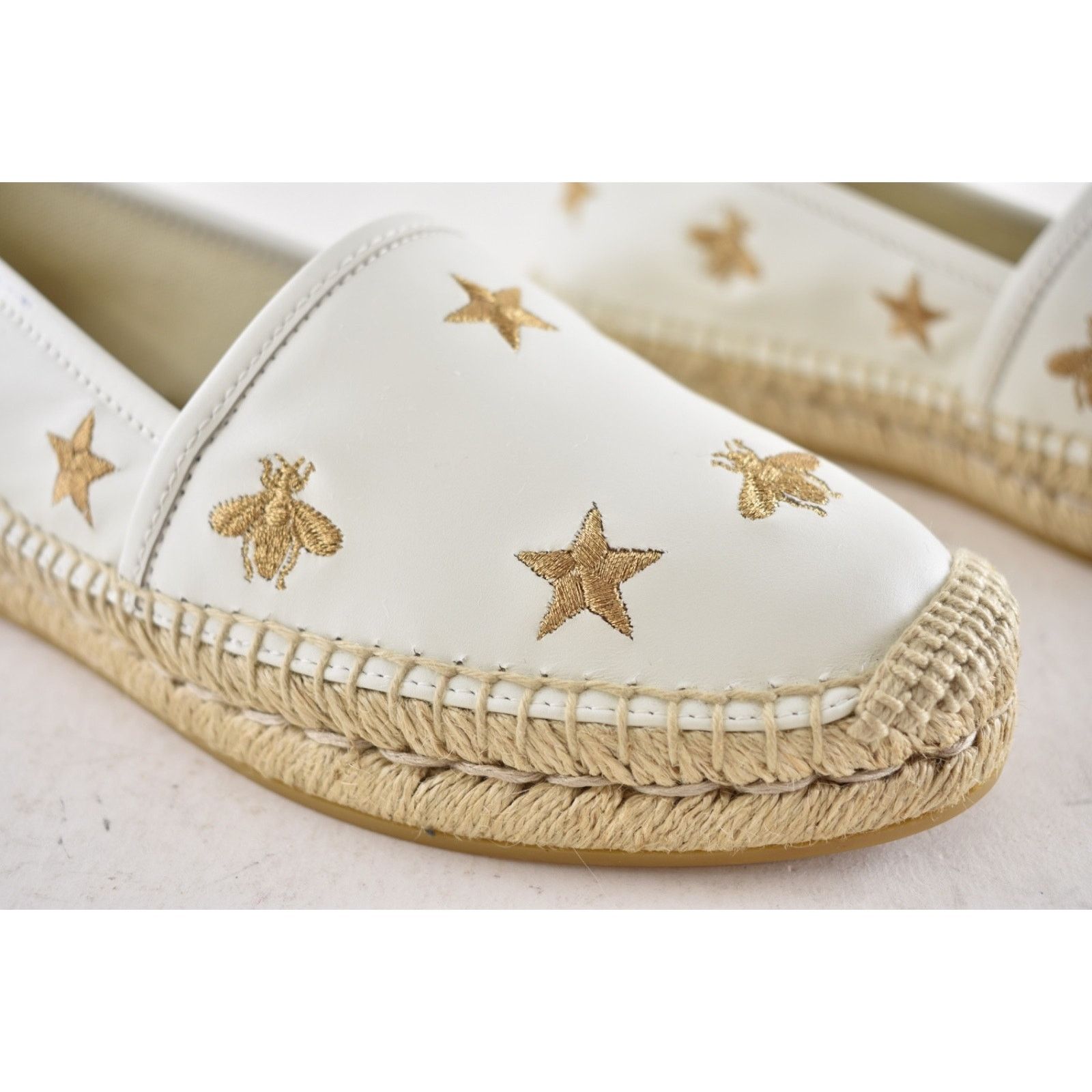 Gucci Gucci Pilar White Leather Gold Bee Star Embroidered Logo Size US 7 / IT 37 - 4 Thumbnail