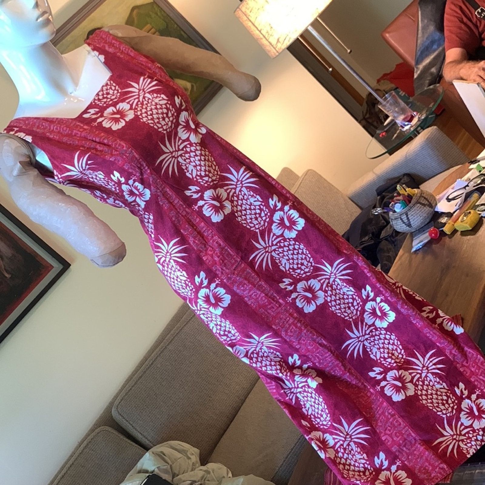 Vintage 80’s Hawaiian long sleeveless shift dress pineapple motif Size S / US 4 / IT 40 - 6 Thumbnail