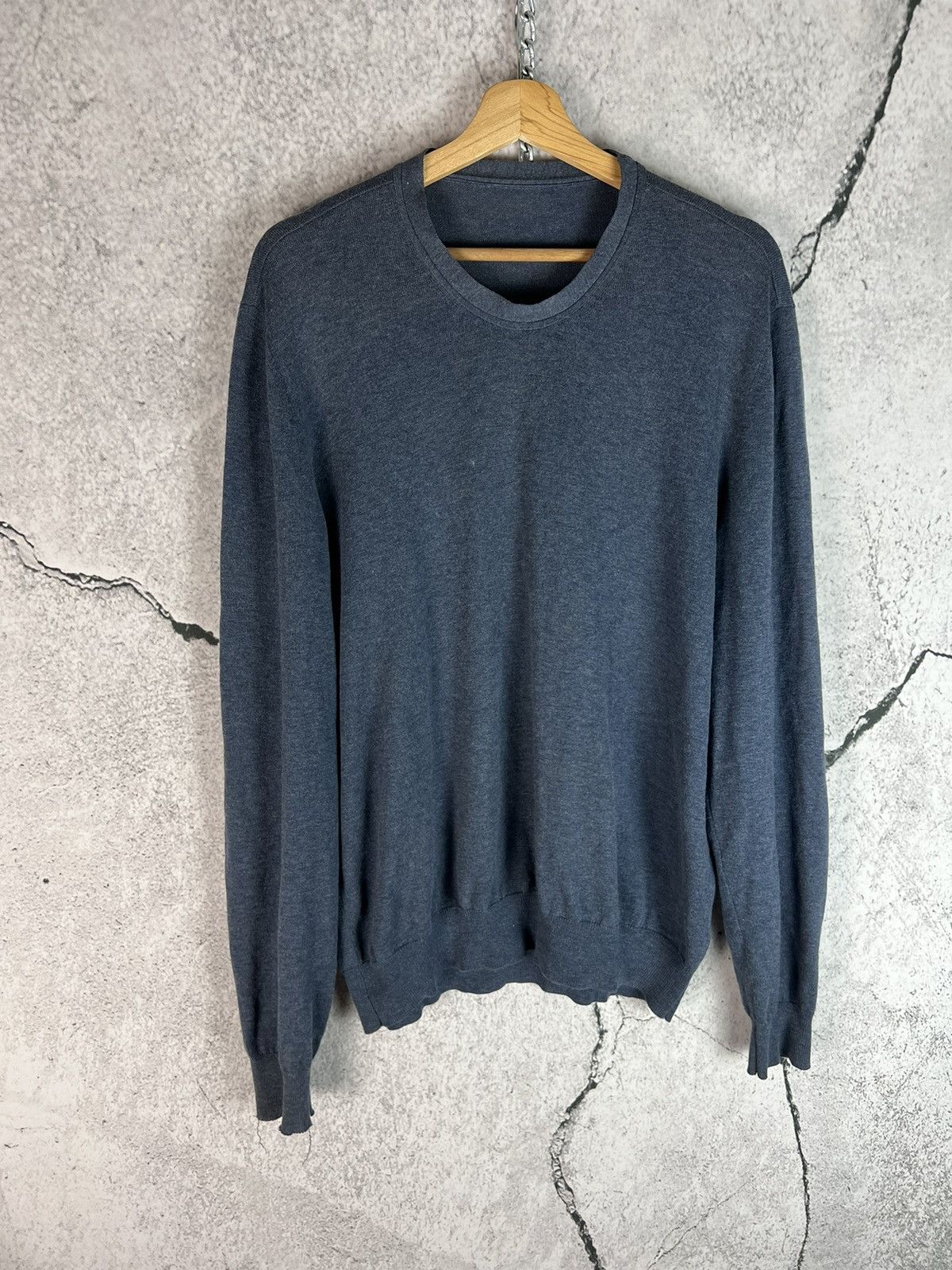 image of Maison Margiela Maison Martin Margiela Wool Leather Elbow Patches Sweater in Navy, Men's (Size XL)