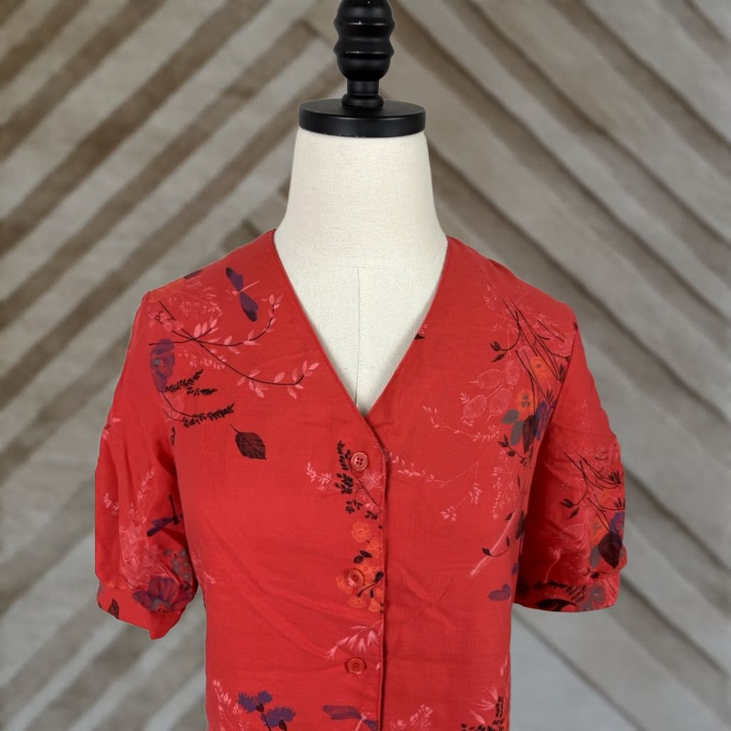 Vintage VINTAGE Avon Red Blouse Womens S Puff Sleeve Button Front Floral Print 70s 80s Bohemian Retro Shirt Womens Size S / US 4 / IT 40 - 1 Thumbnail