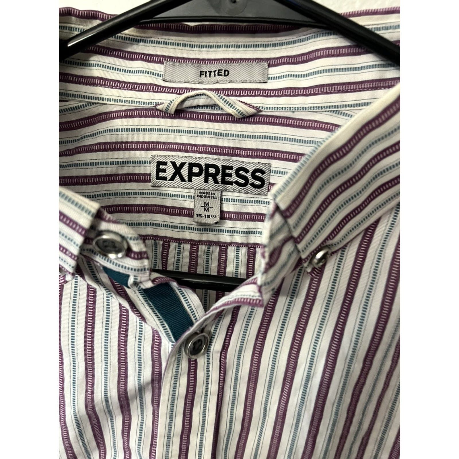 Express Express Striped Button Down Shirt Mens Medium White with Purple Long Sleeve Size US M / EU 48-50 / 2 - 2 Thumbnail